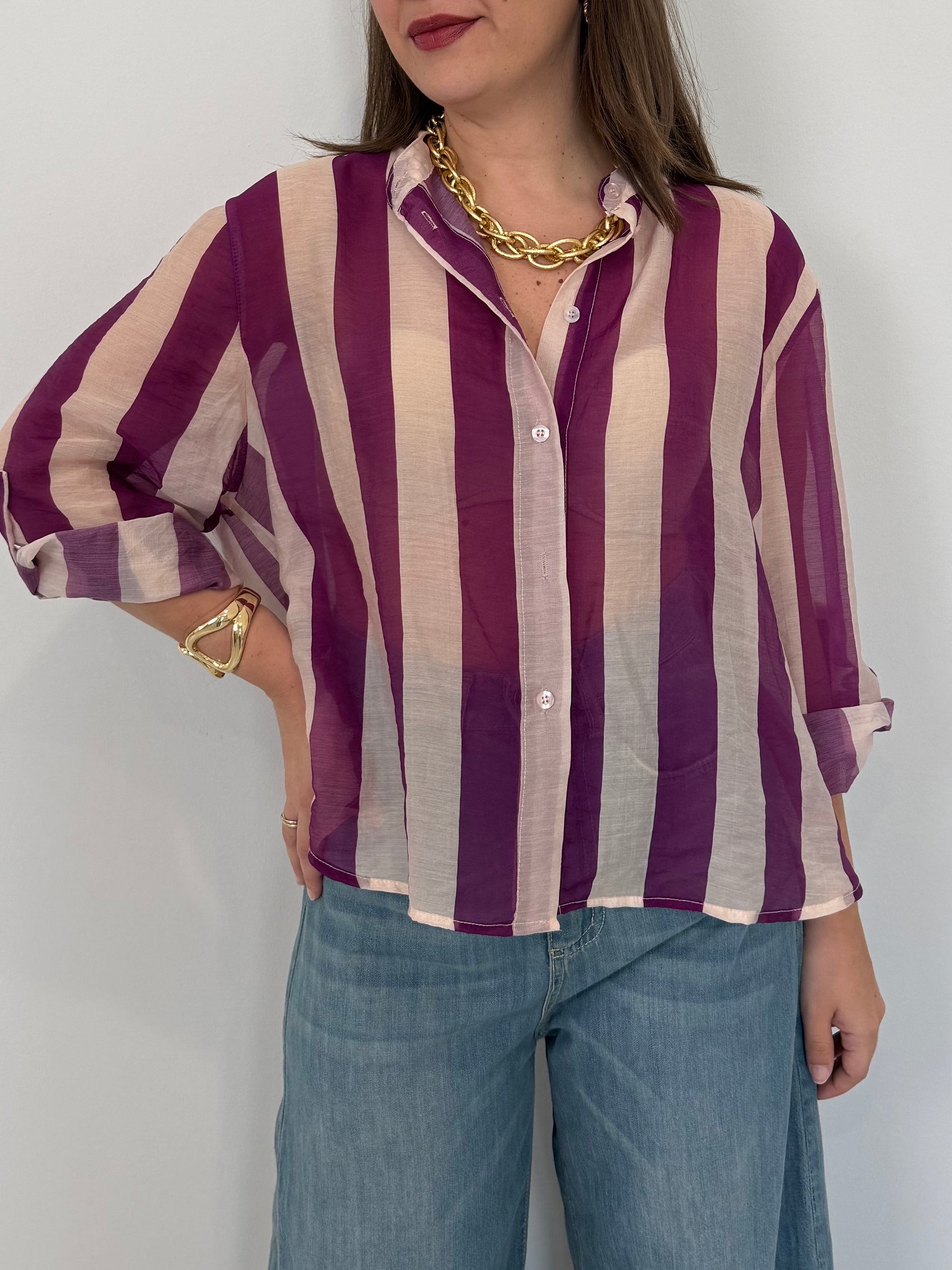Haveone - Camicia righe larghe viola