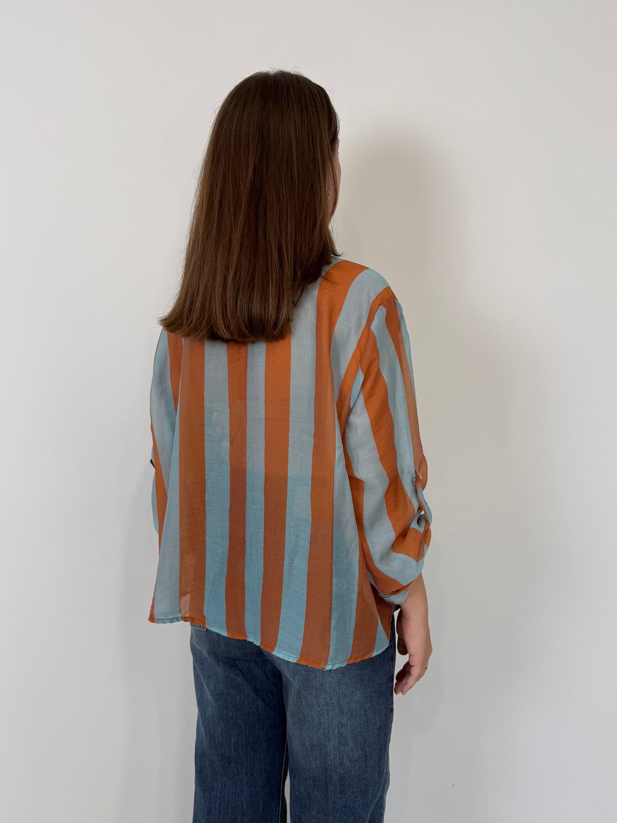 Haveone - Camicia righe larghe celeste tabacco