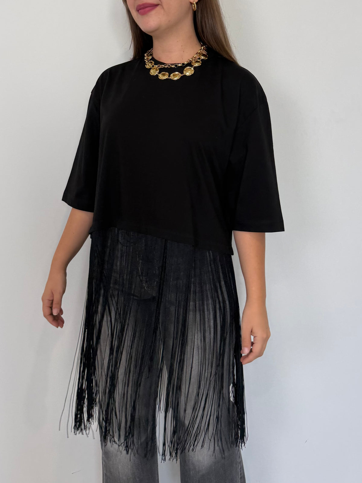 Haveone - Maglia con frange nera