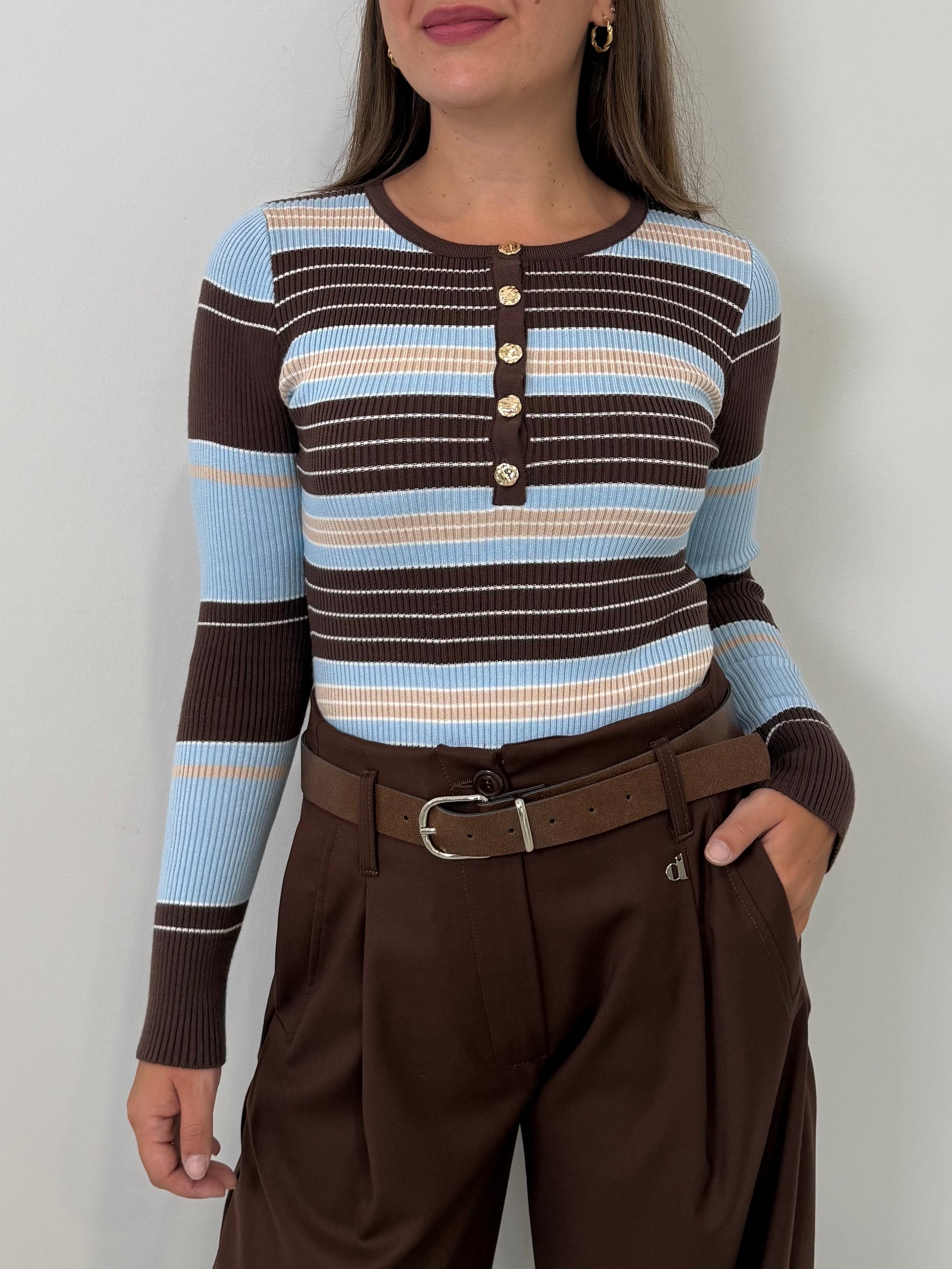 Civico23 - Body in maglia a righe celeste