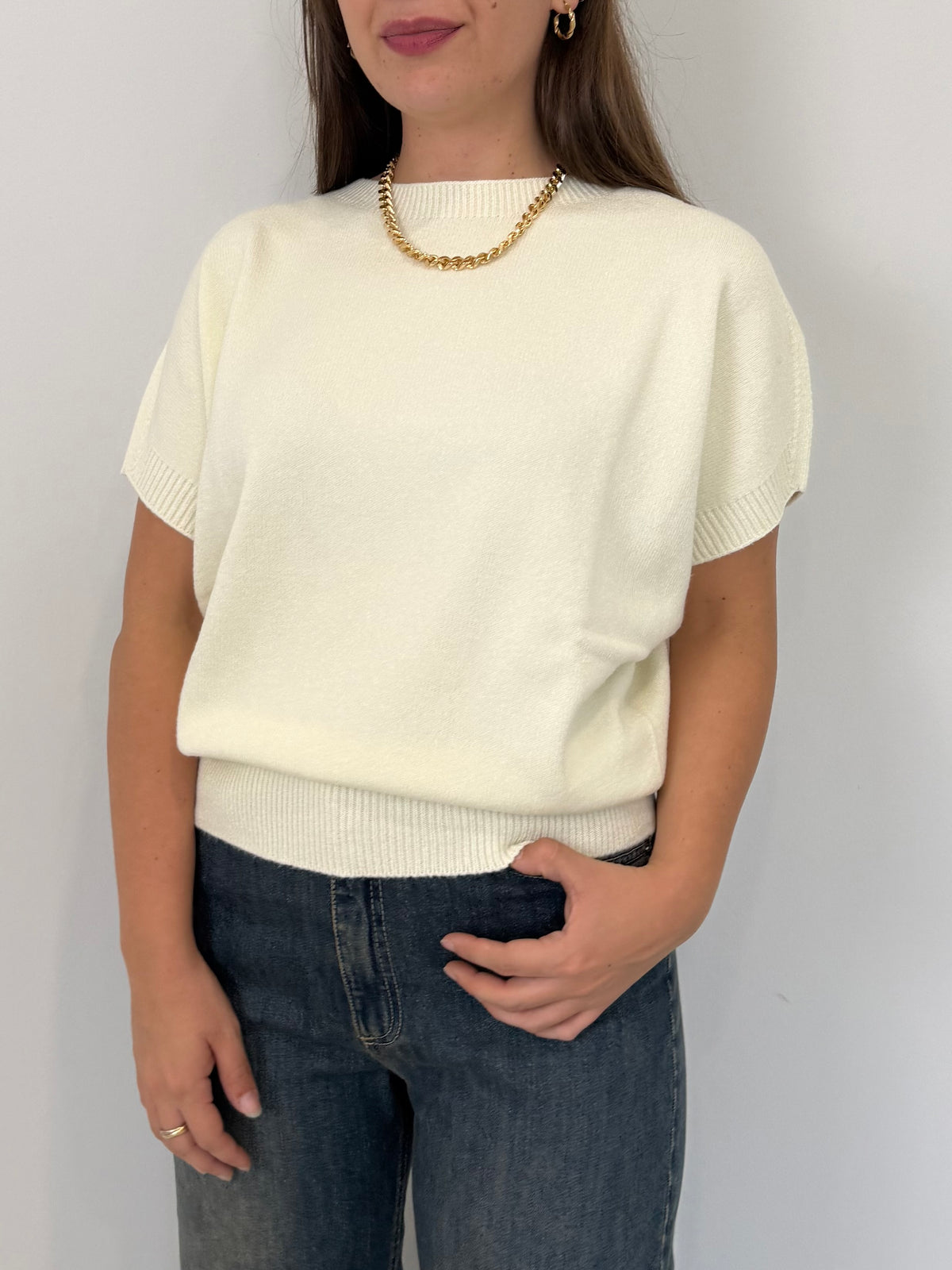 Havoene- Gilet in maglia panna