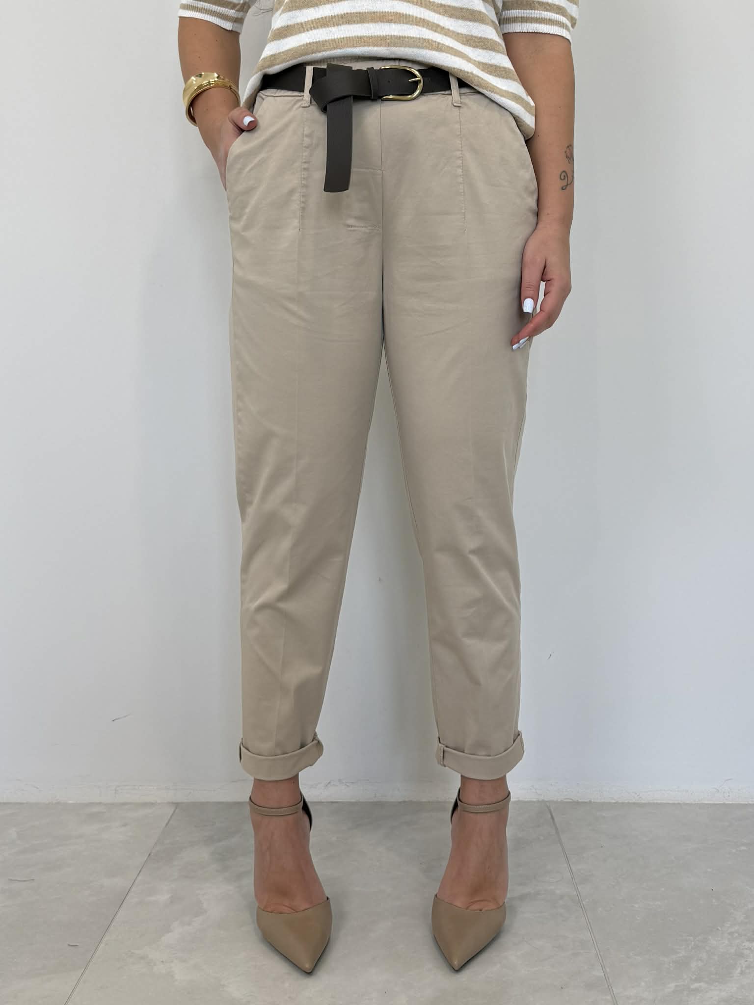 SusyMix - Pantalone in cotone sigaretta sabbia