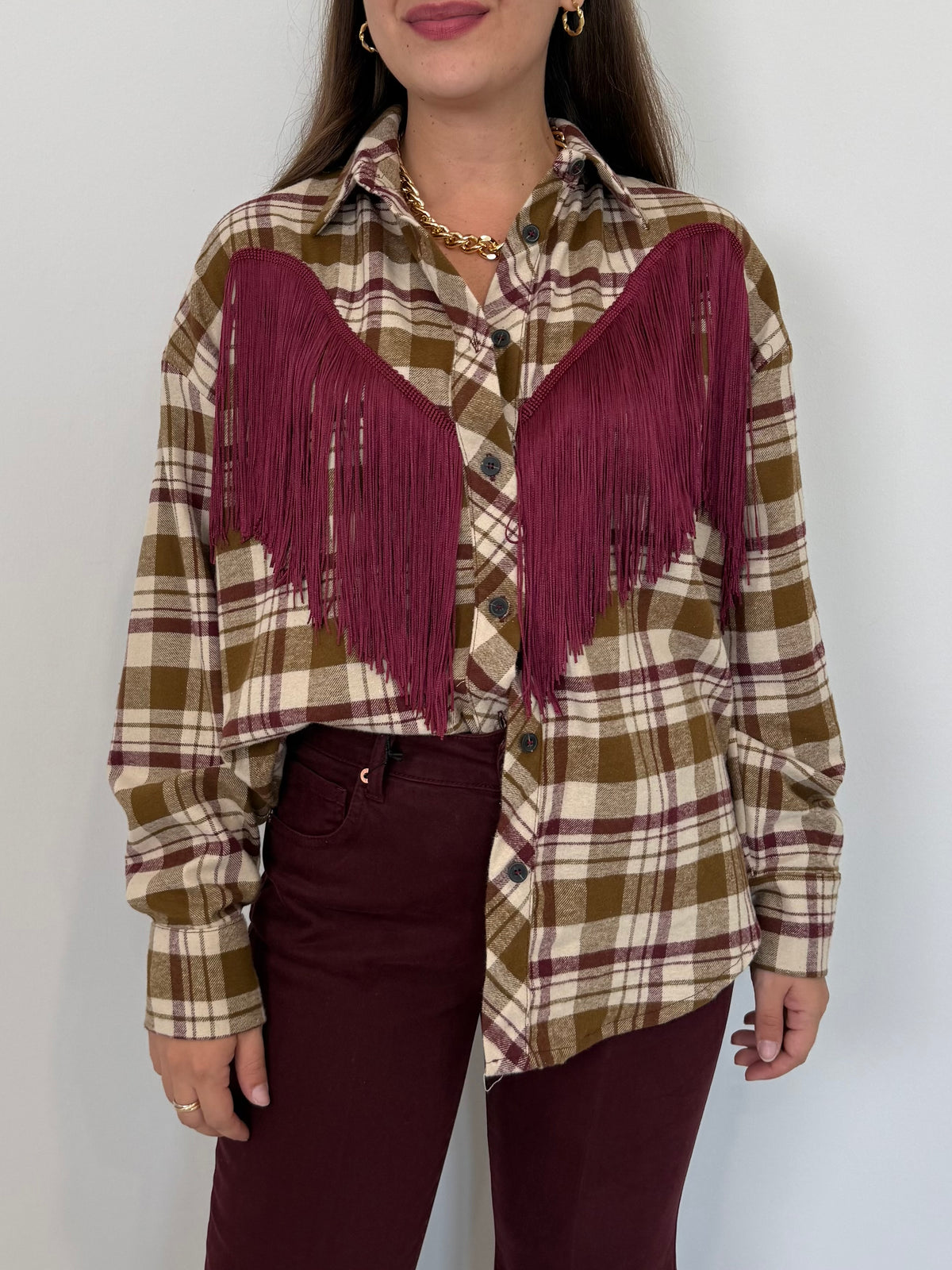 Tensione In - Camicia con frange bordeaux