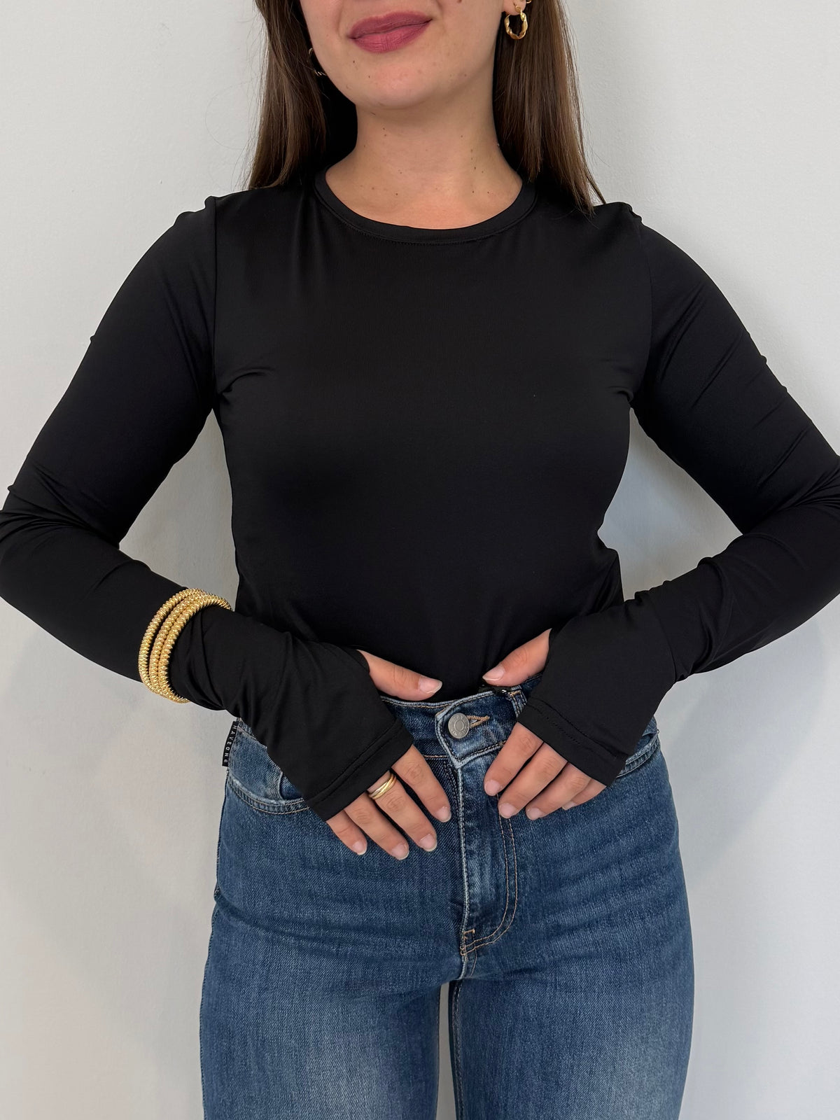 SusyMix - Maglia in lycra foro pollice nera