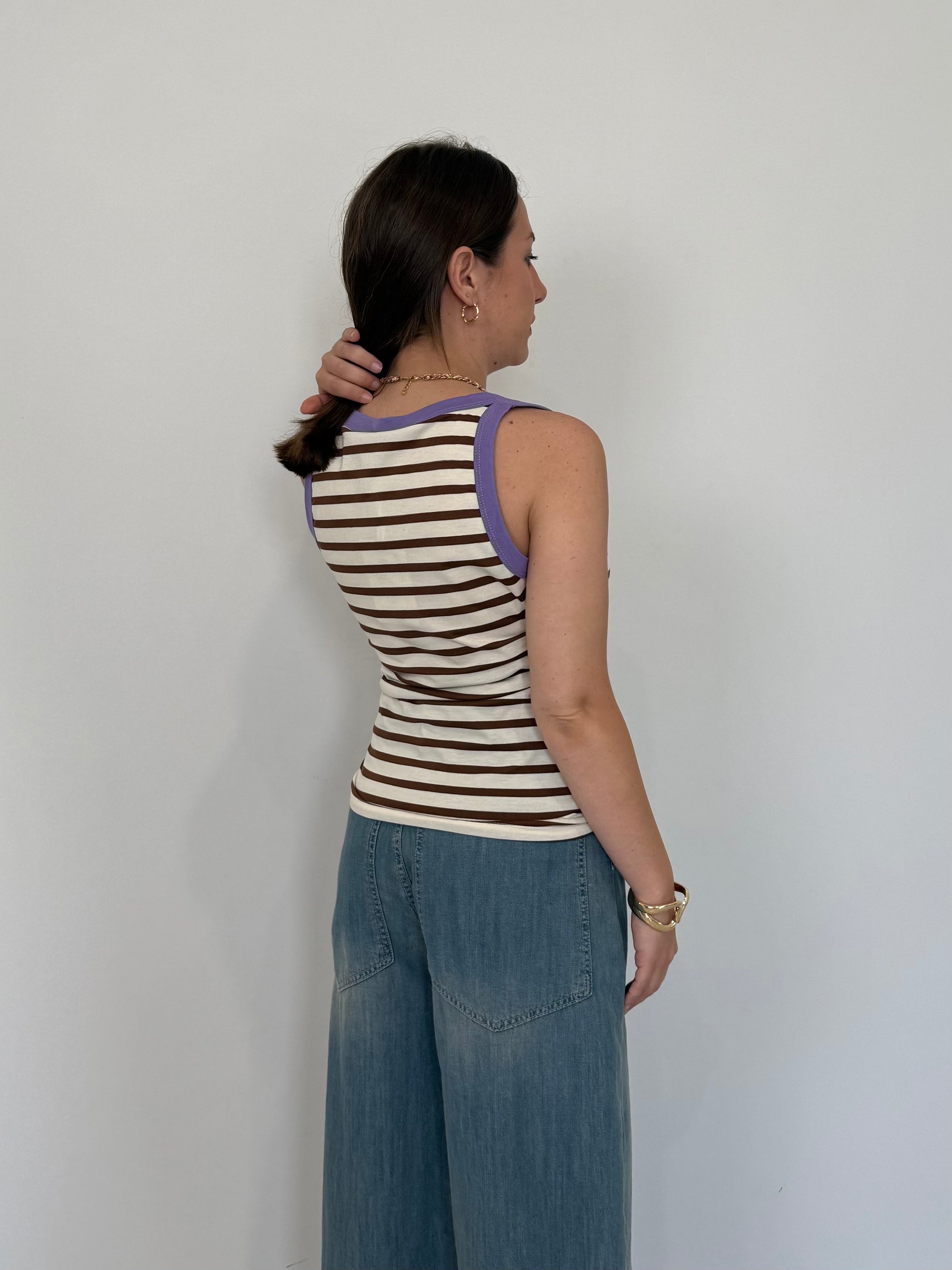 SusyMix - Canotta righe moro contrasto viola