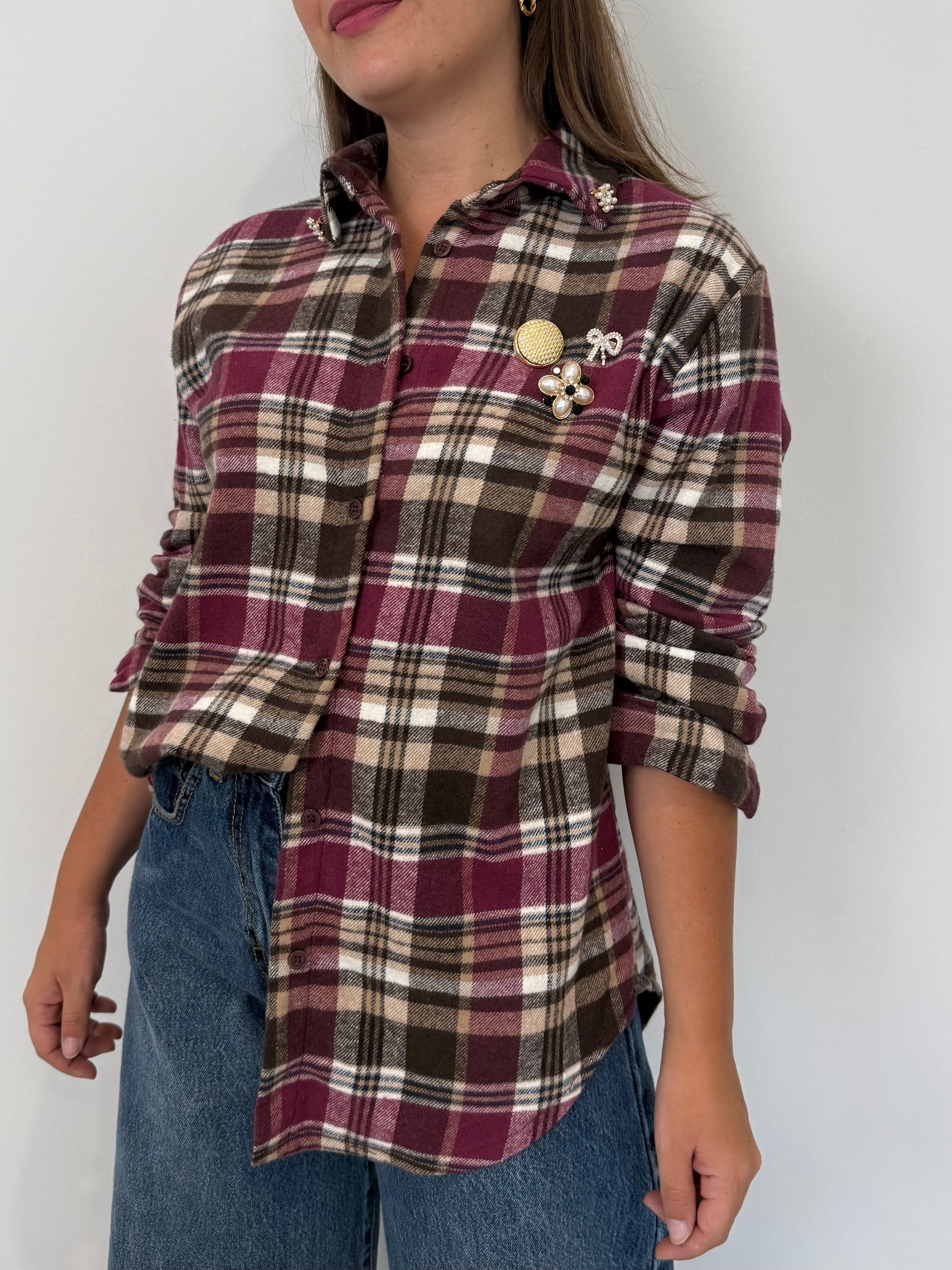 PRE-ORDINE 31/08: Civico23 - Camicia in flanella con spille vino