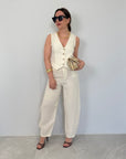 Haveone - Pantalone barrel in lino burro