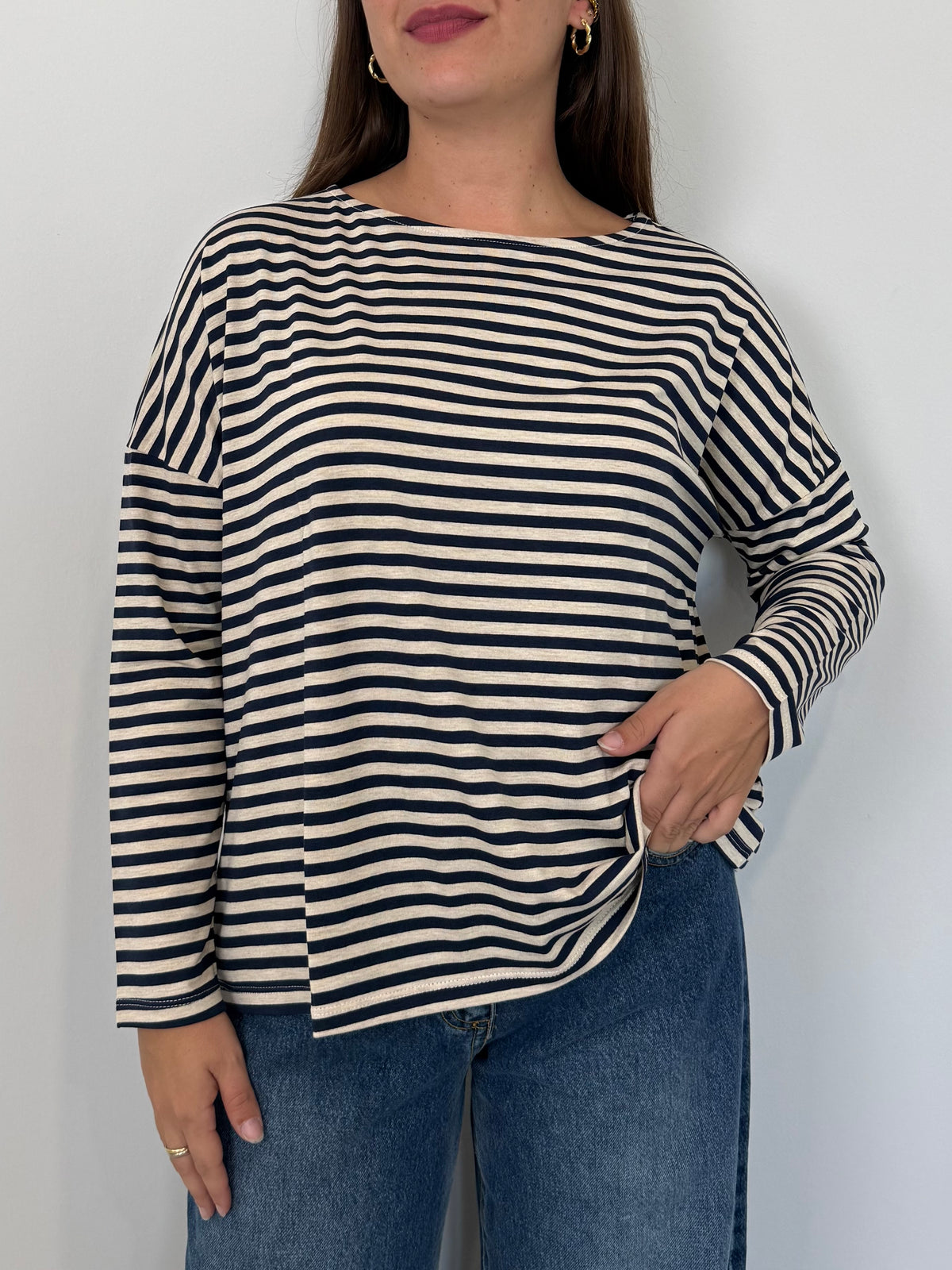 SusyMix - Maglia scatola scollo barca righe blu