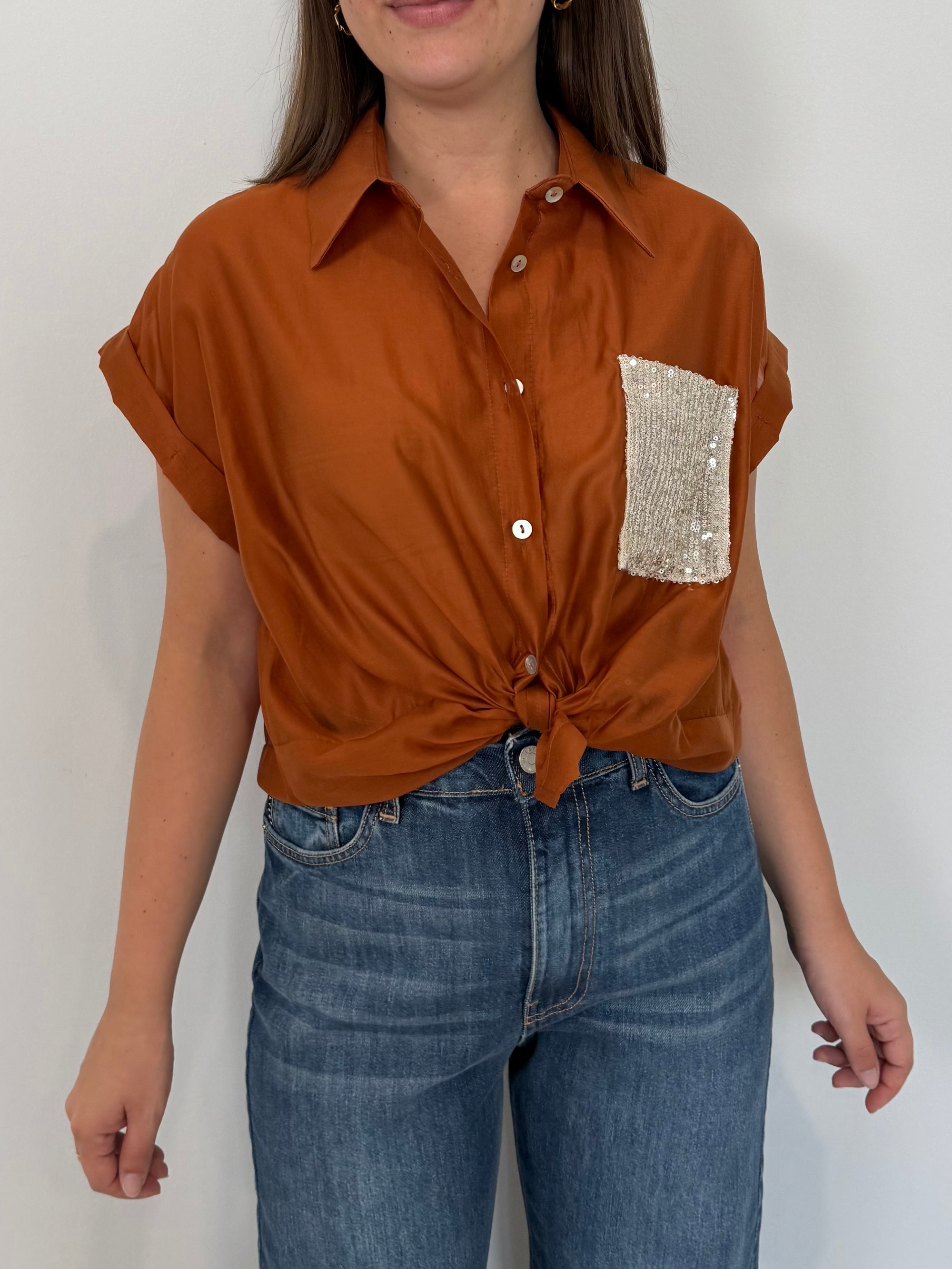 SusyMix - Camicia con tasca paillettes mattone