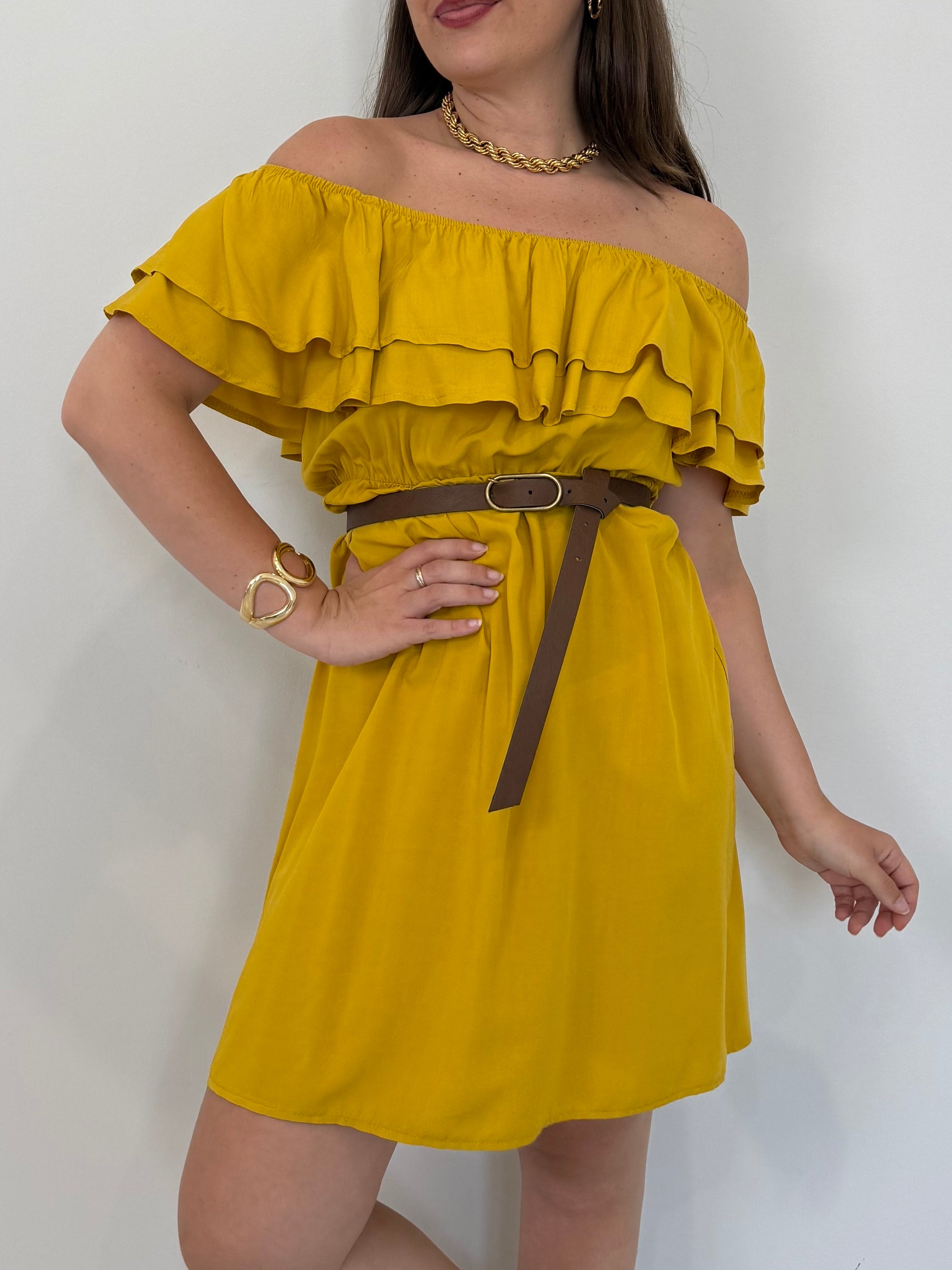 Kontatto - Abito shiffer con balze giallo