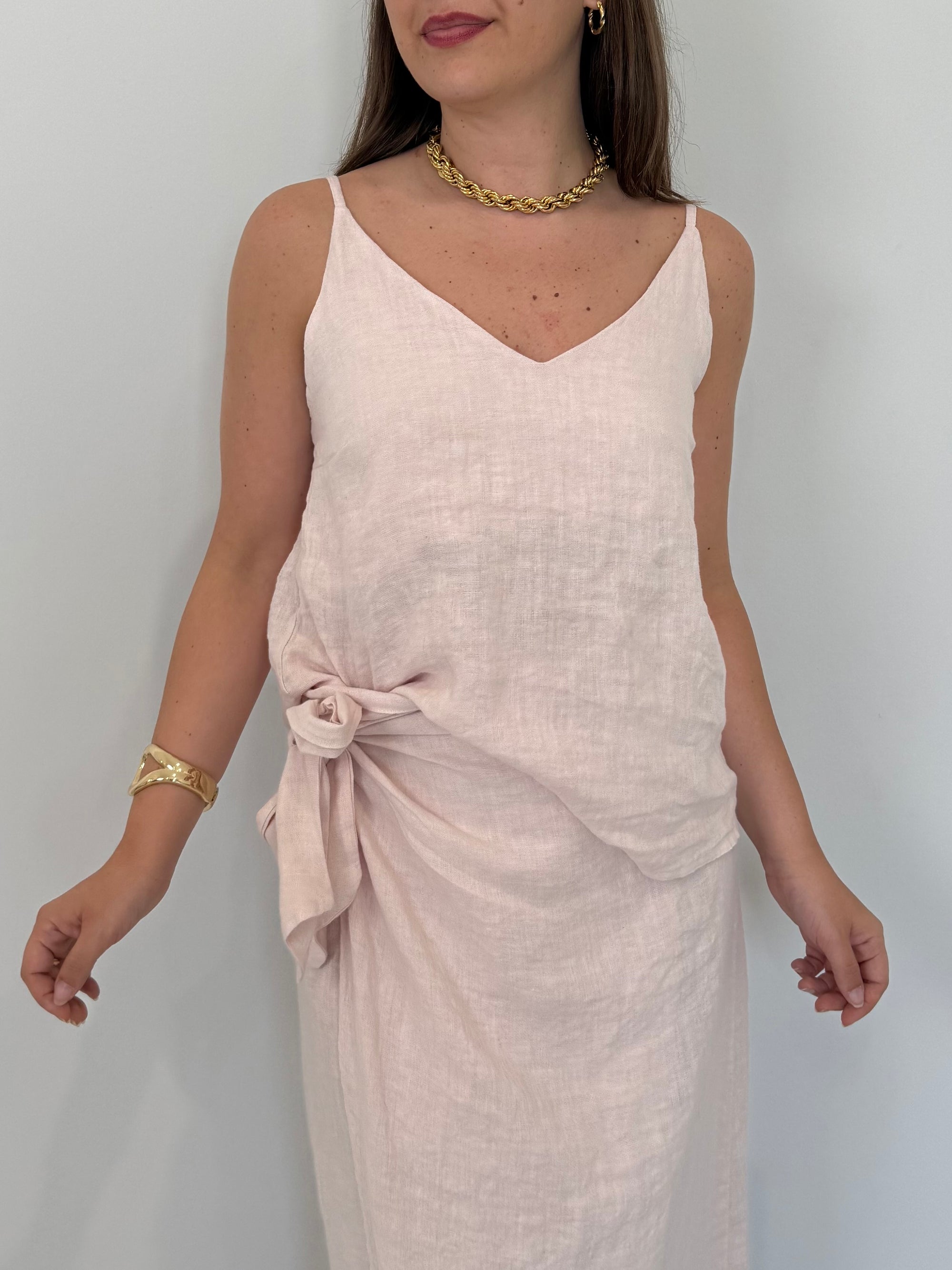 Haveone - Top bretella 100% Lino rosa
