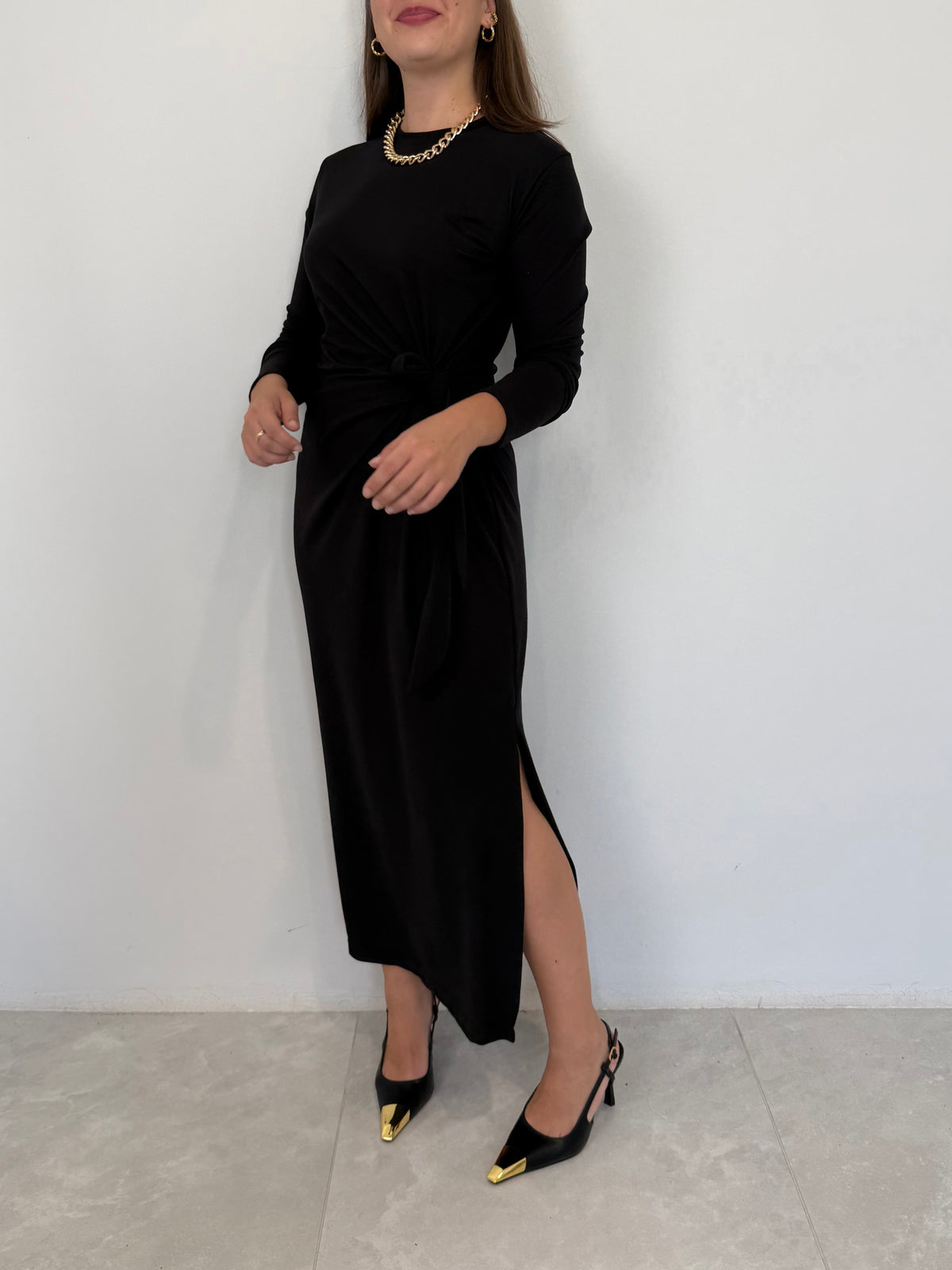 Haveone - Abito in cotone con fiocco nero
