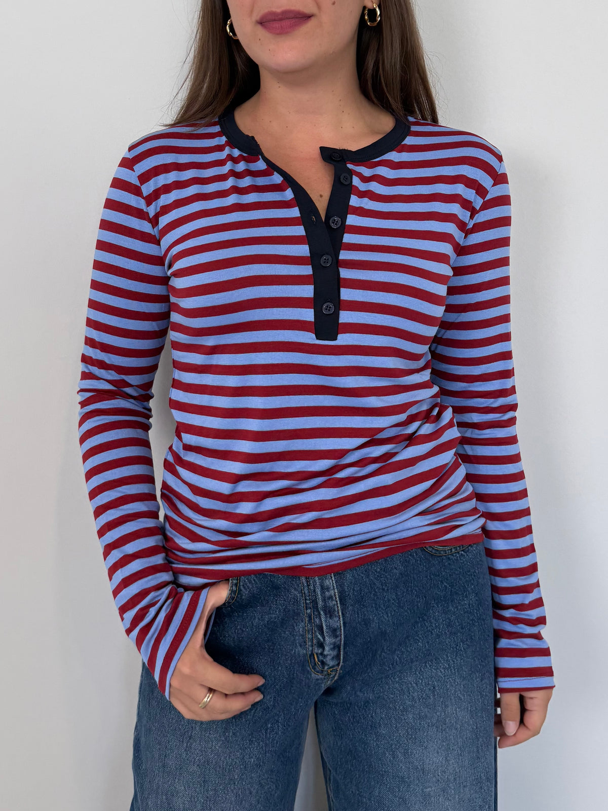 Haveone - Maglia serafino righe bordeaux
