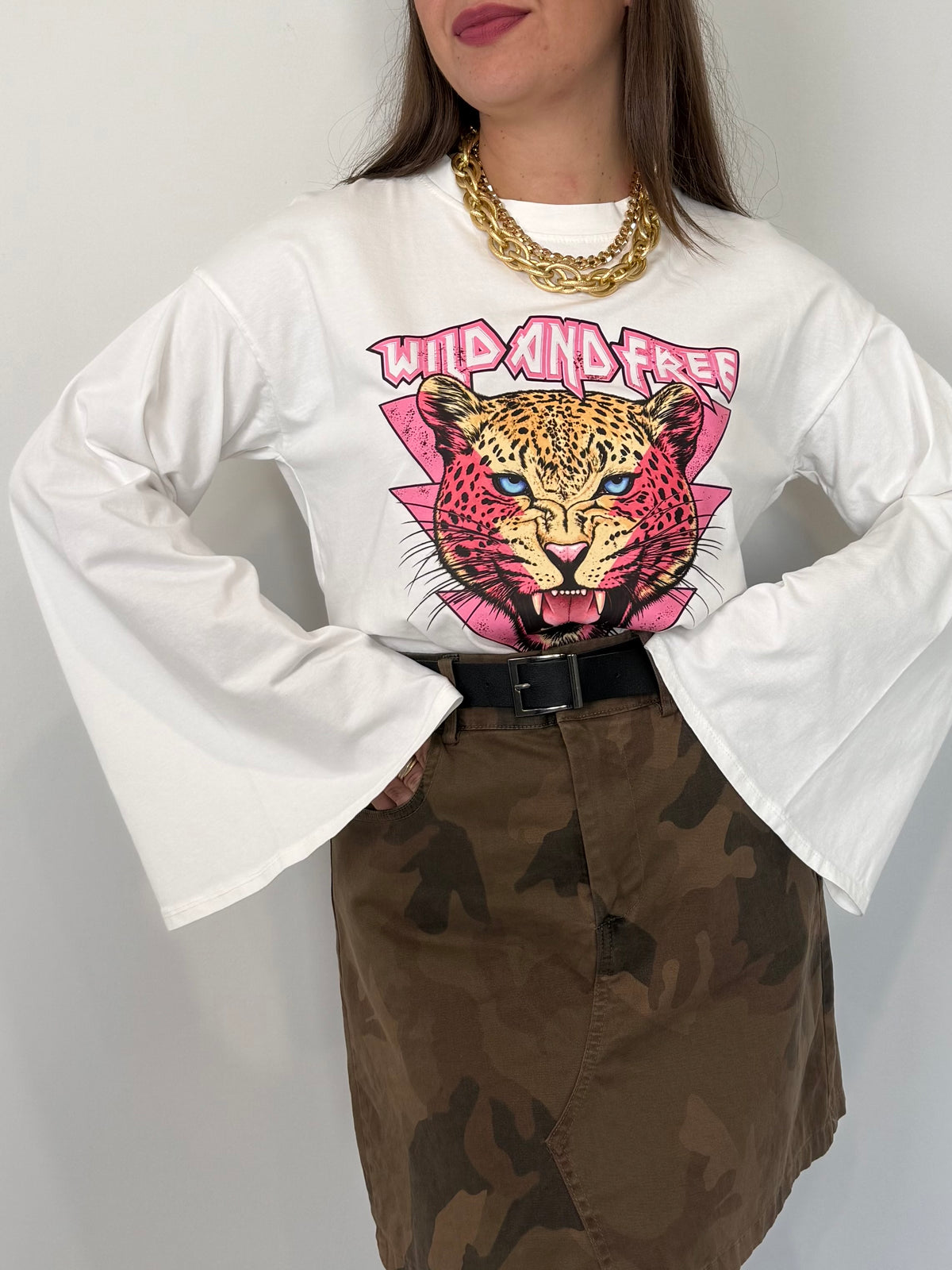 SusyMix - Maglia manica calla con tigre bianca