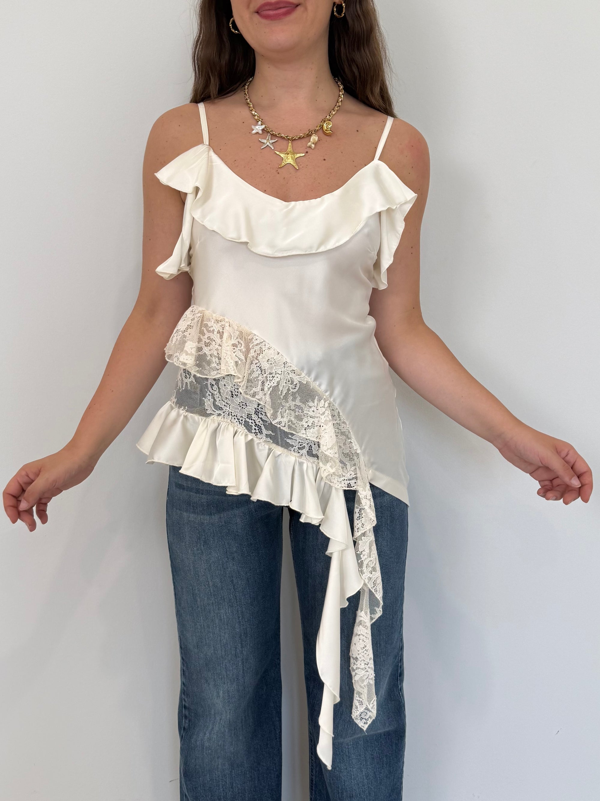 Haveone - Top in raso con pizzo