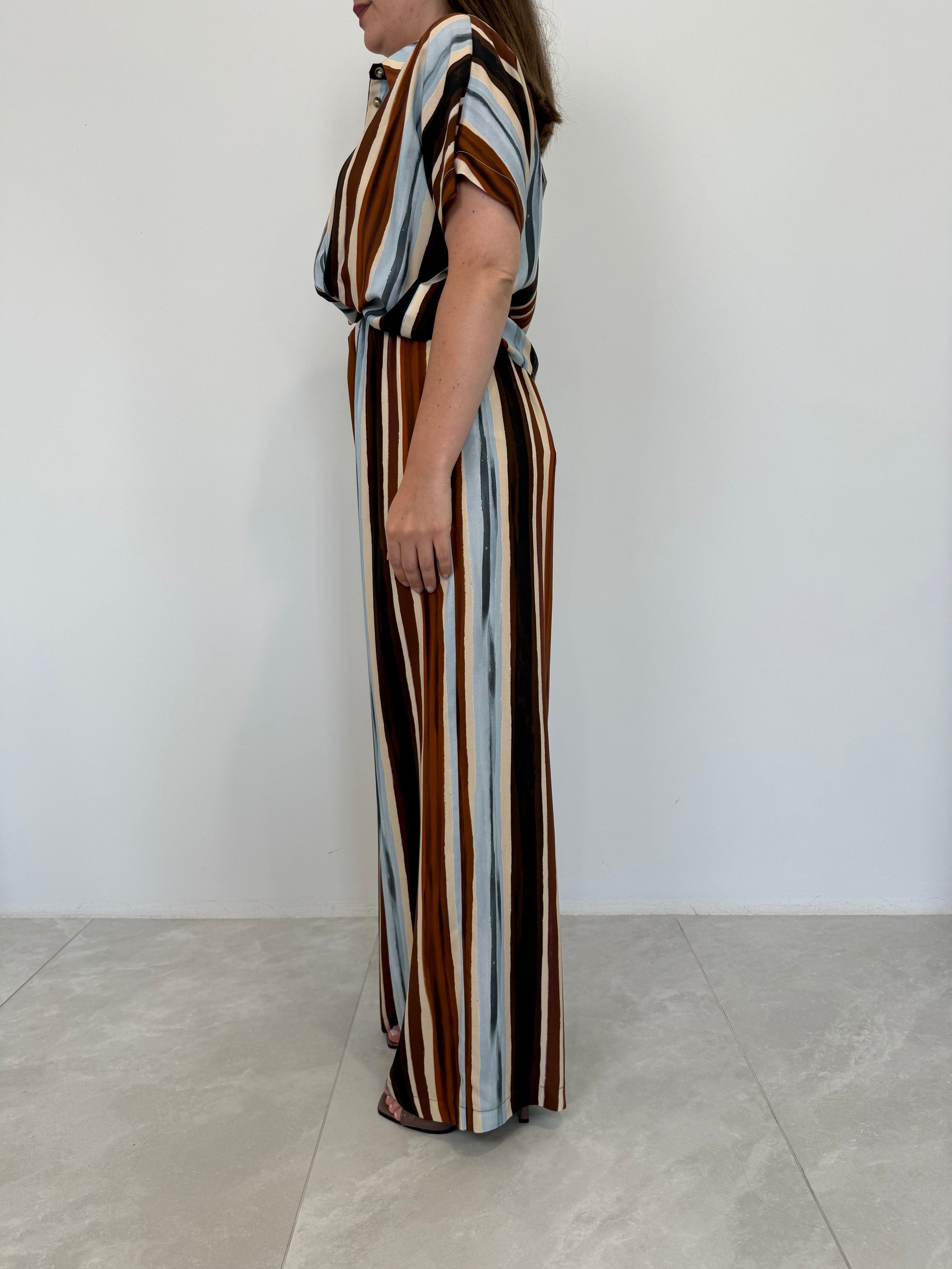 Haveone - Pantalone in viscosa con righe azzurre