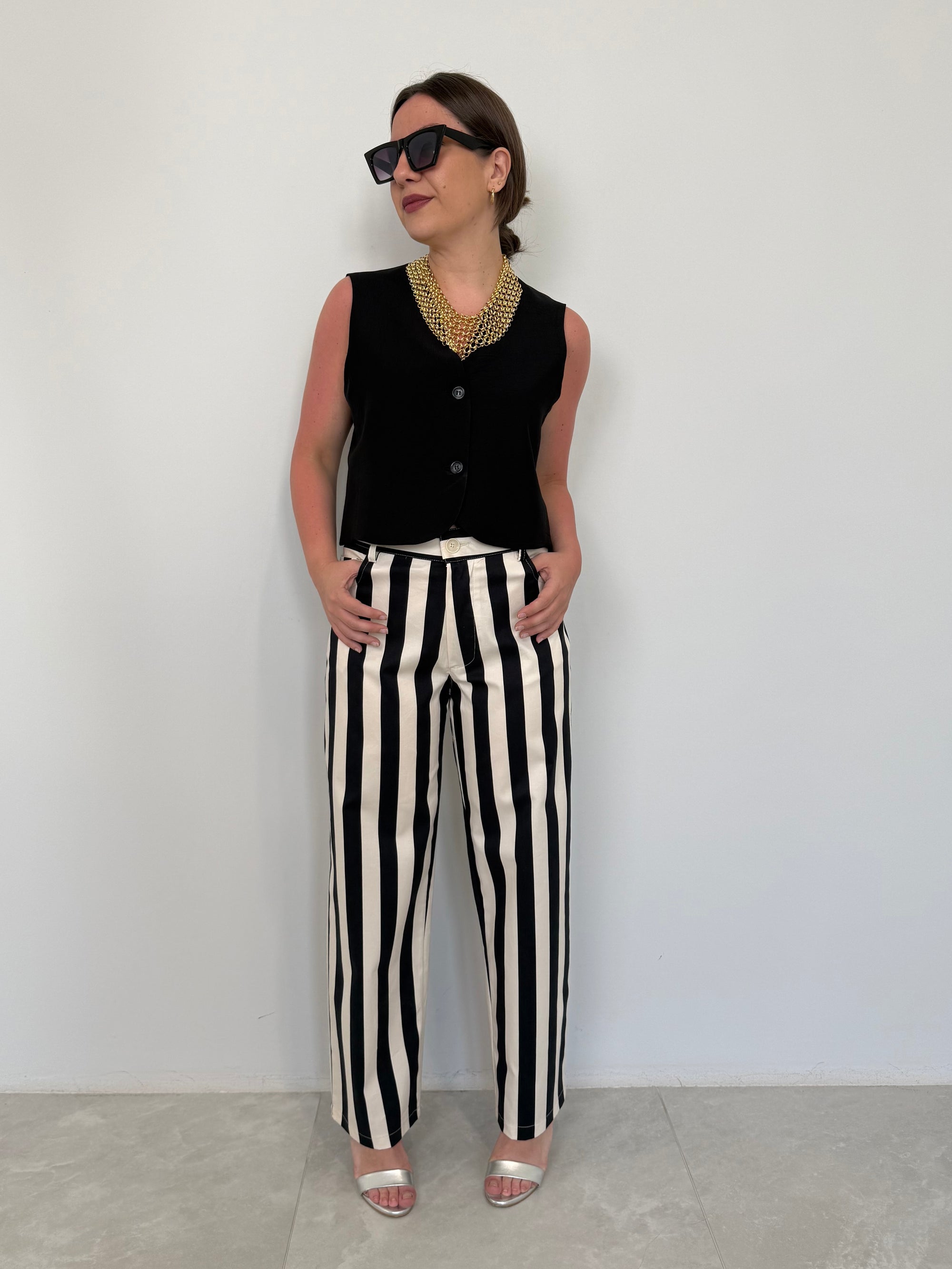 Tensione In - Pantalone trend righe bianco nero