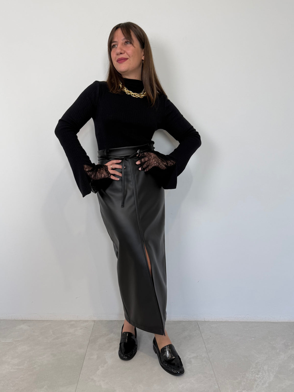 Haveone - Gonna ecopelle con spacco nera