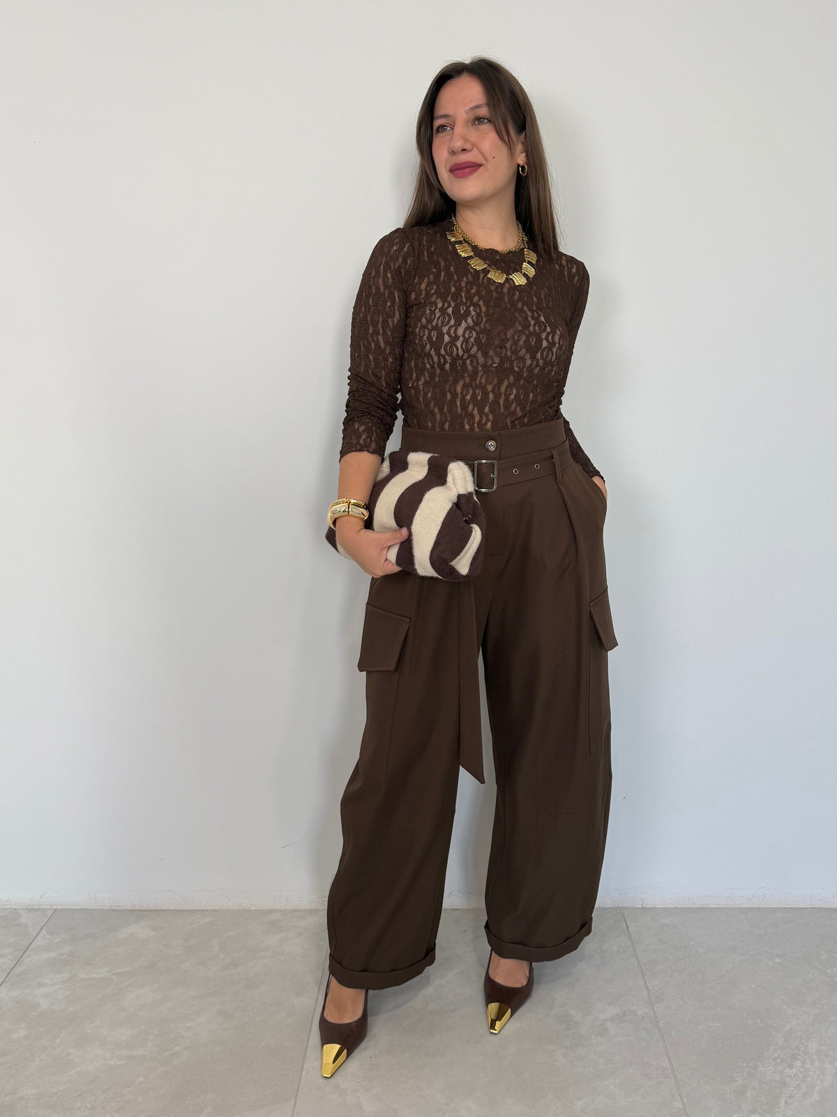 Haveone - Pantalone cargo moro
