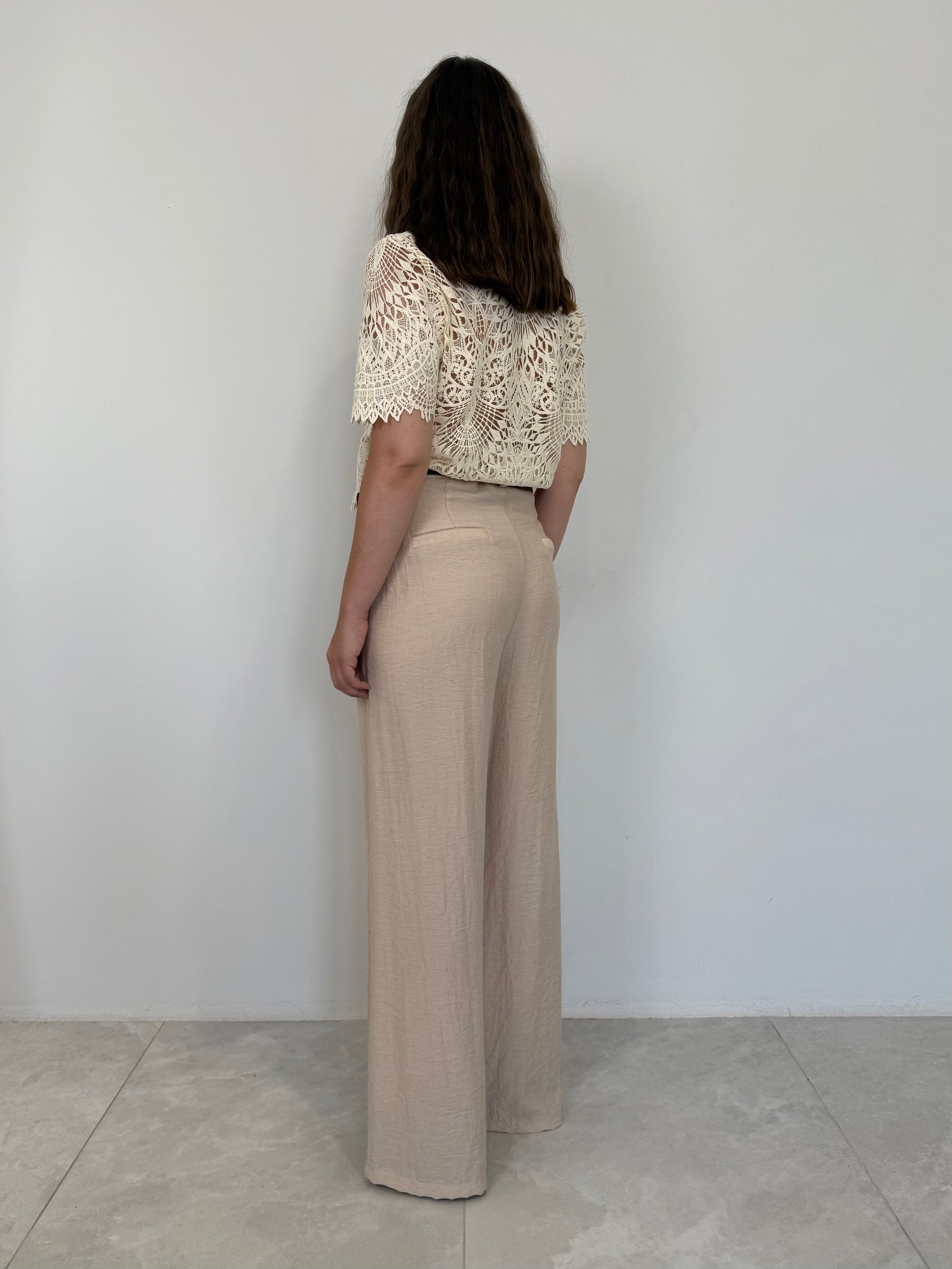 Haveone - Pantalone palazzo con cintura sabbia