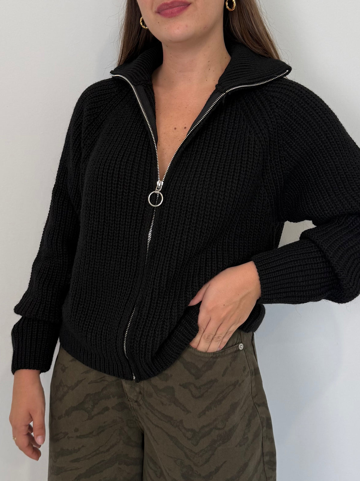 Haveone - Cardigan con zip nero