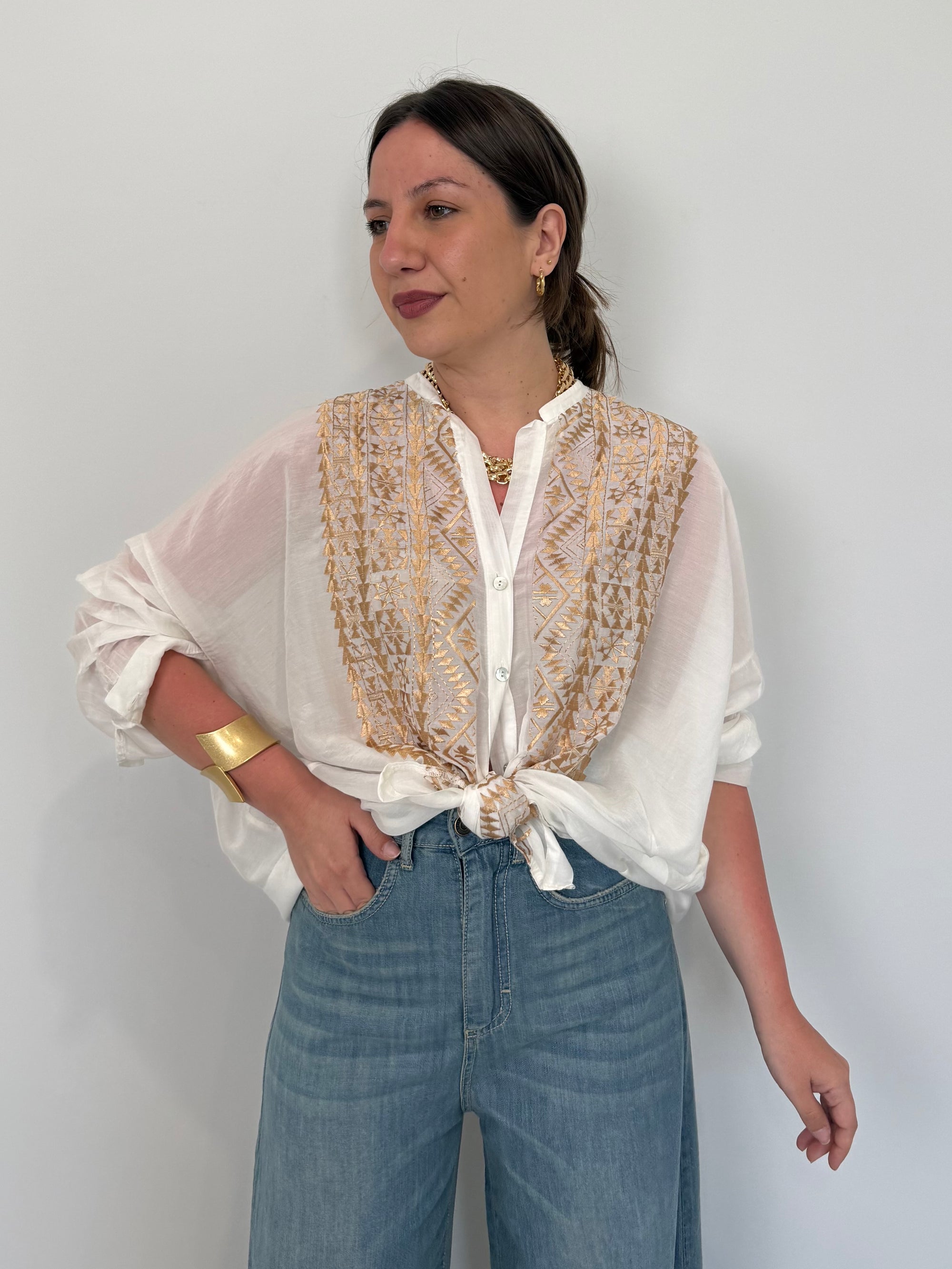 Tensione In - Camicia in seta con ricamo oro