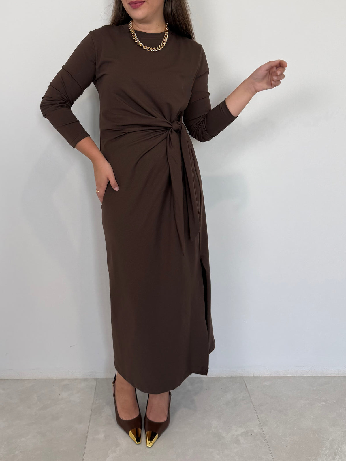 Haveone - Abito in cotone con fiocco moro