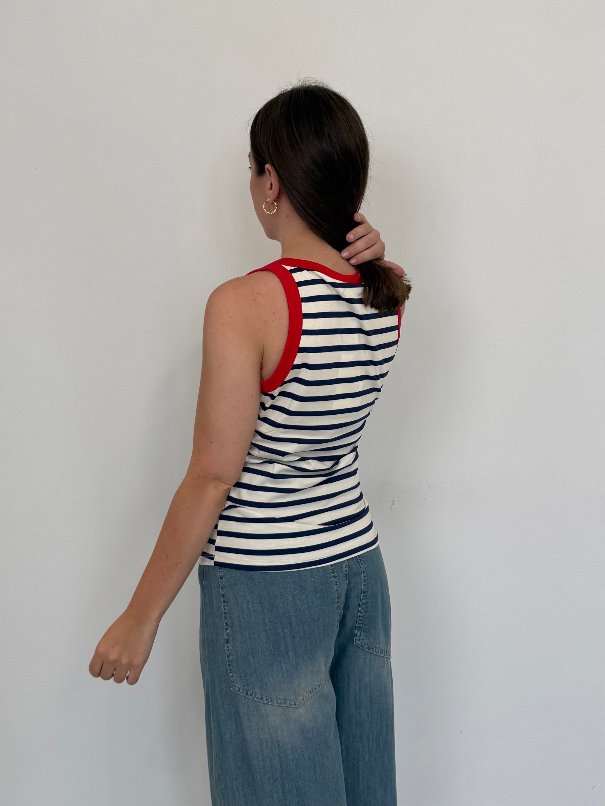 SusyMix - Canotta righe blu contrasto rosso