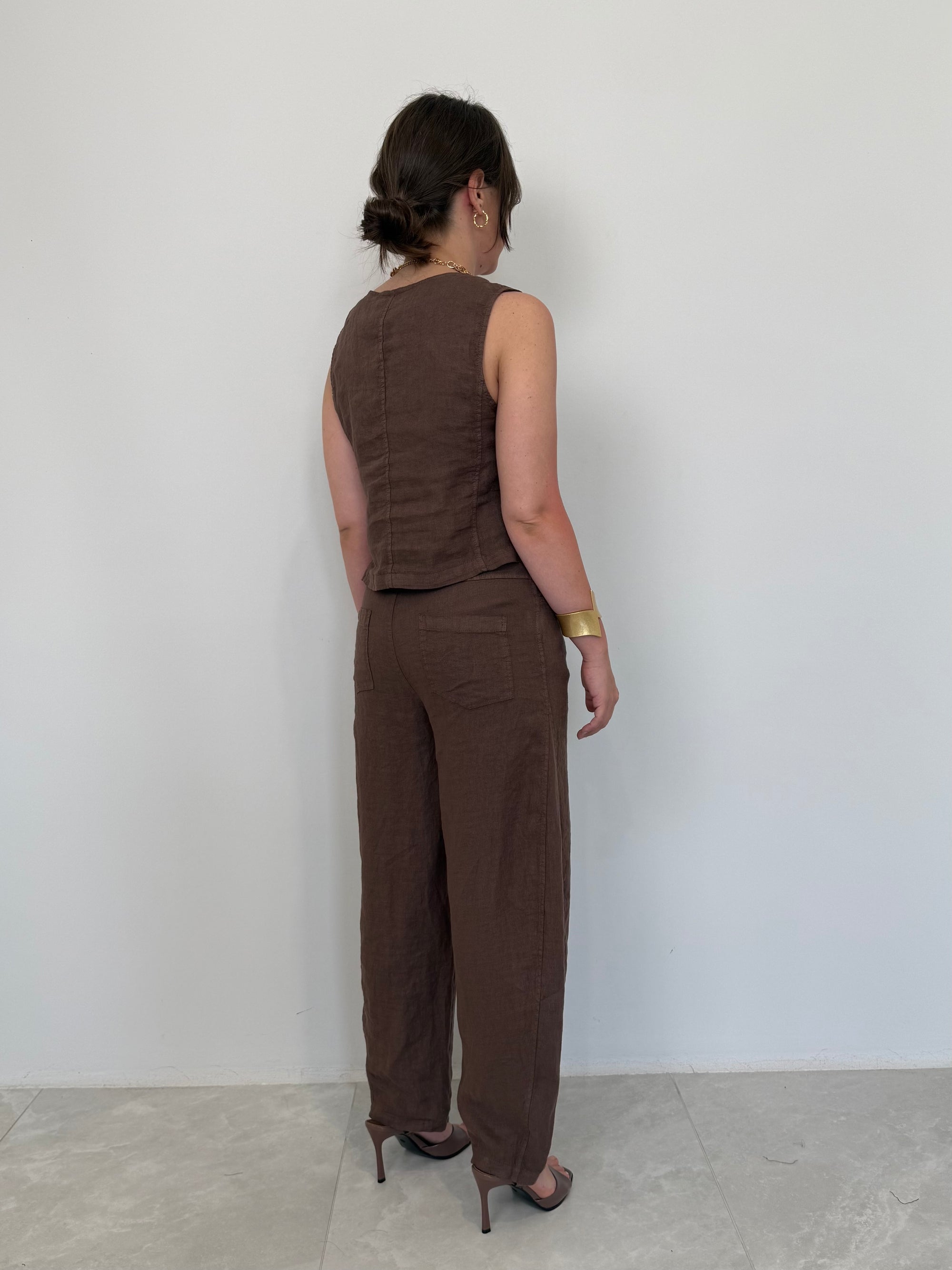 Haveone - Gilet in lino moro