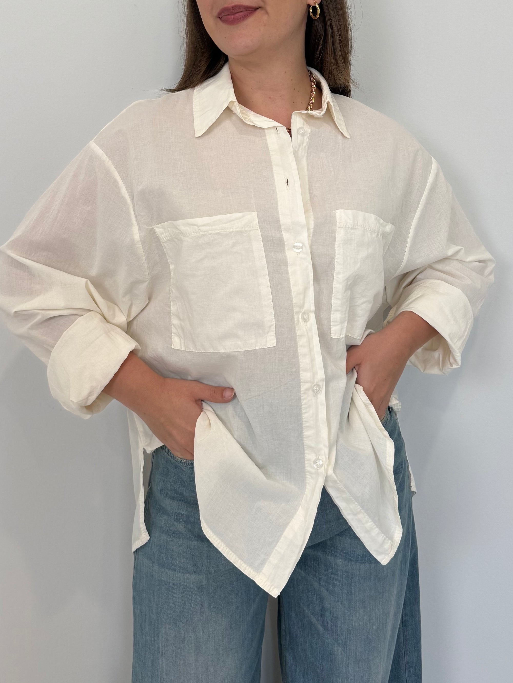 Haveone - Camicia leggera in cotone burro