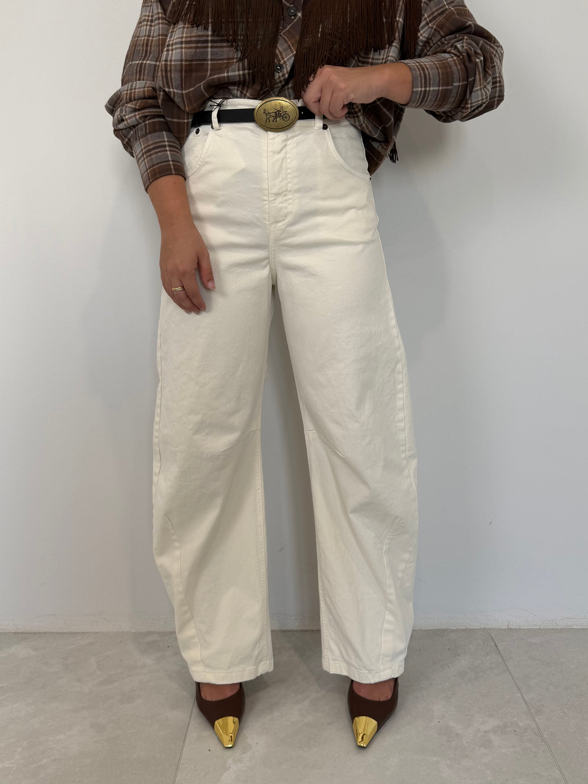 Tensione In - Pantalone barrel panna