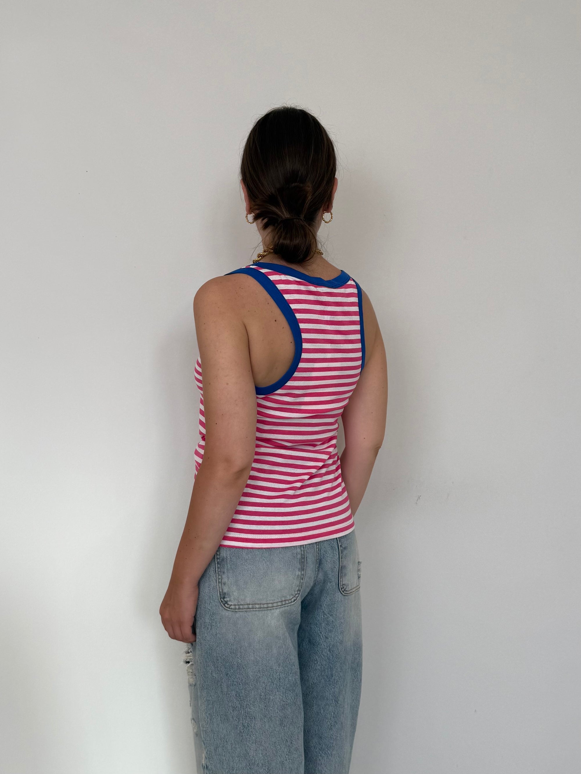 SusyMix - Canotta righe rosa contrasto blu