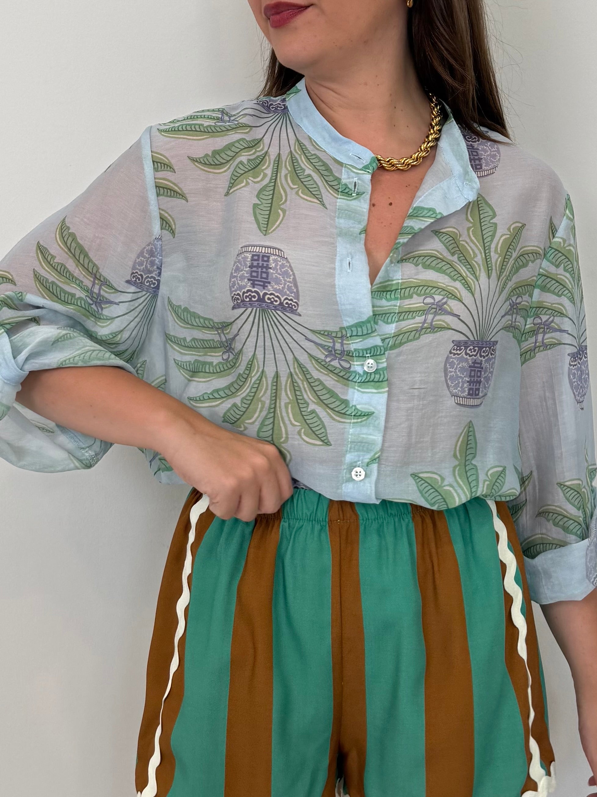 Haveone - Camicia con palme celeste