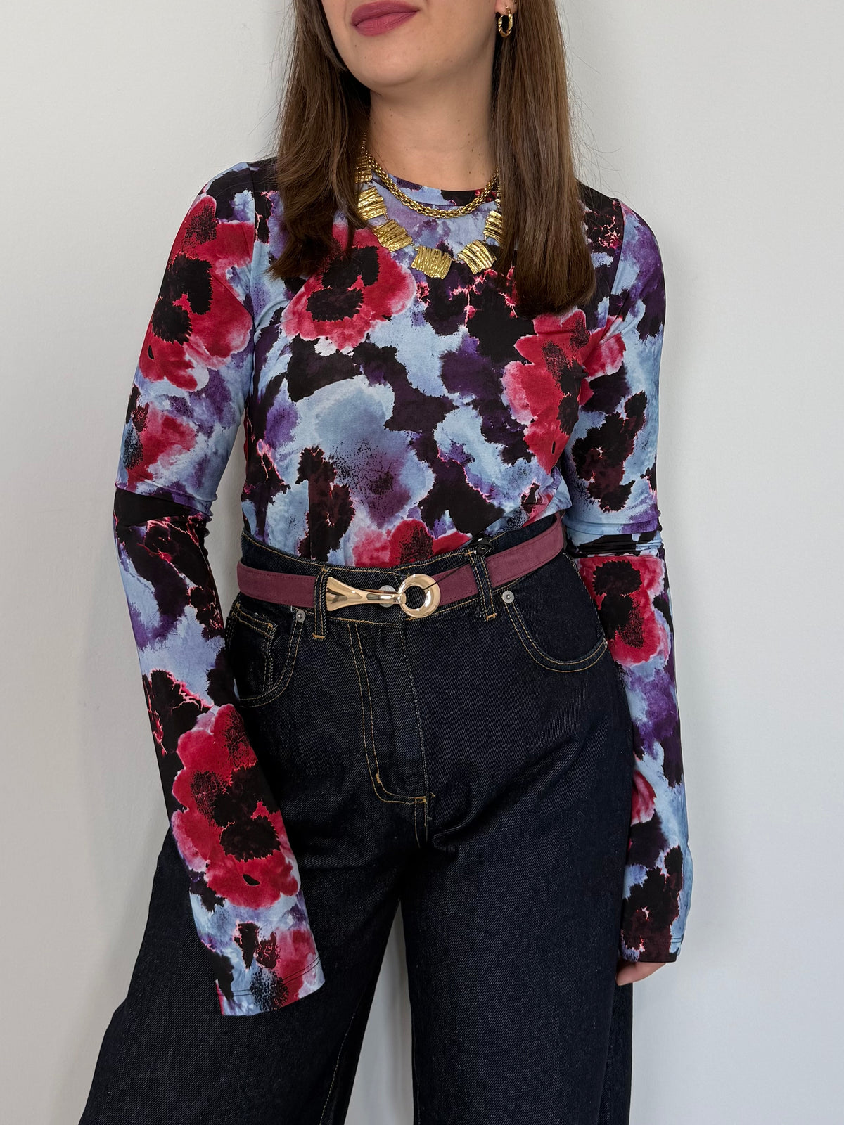 Tensione In - Maglia in tulle fiori blu