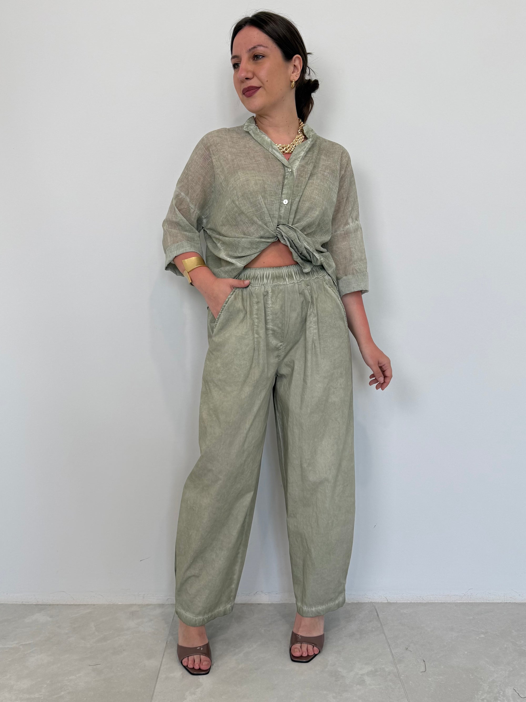 Haveone - Pantalone barrel verde