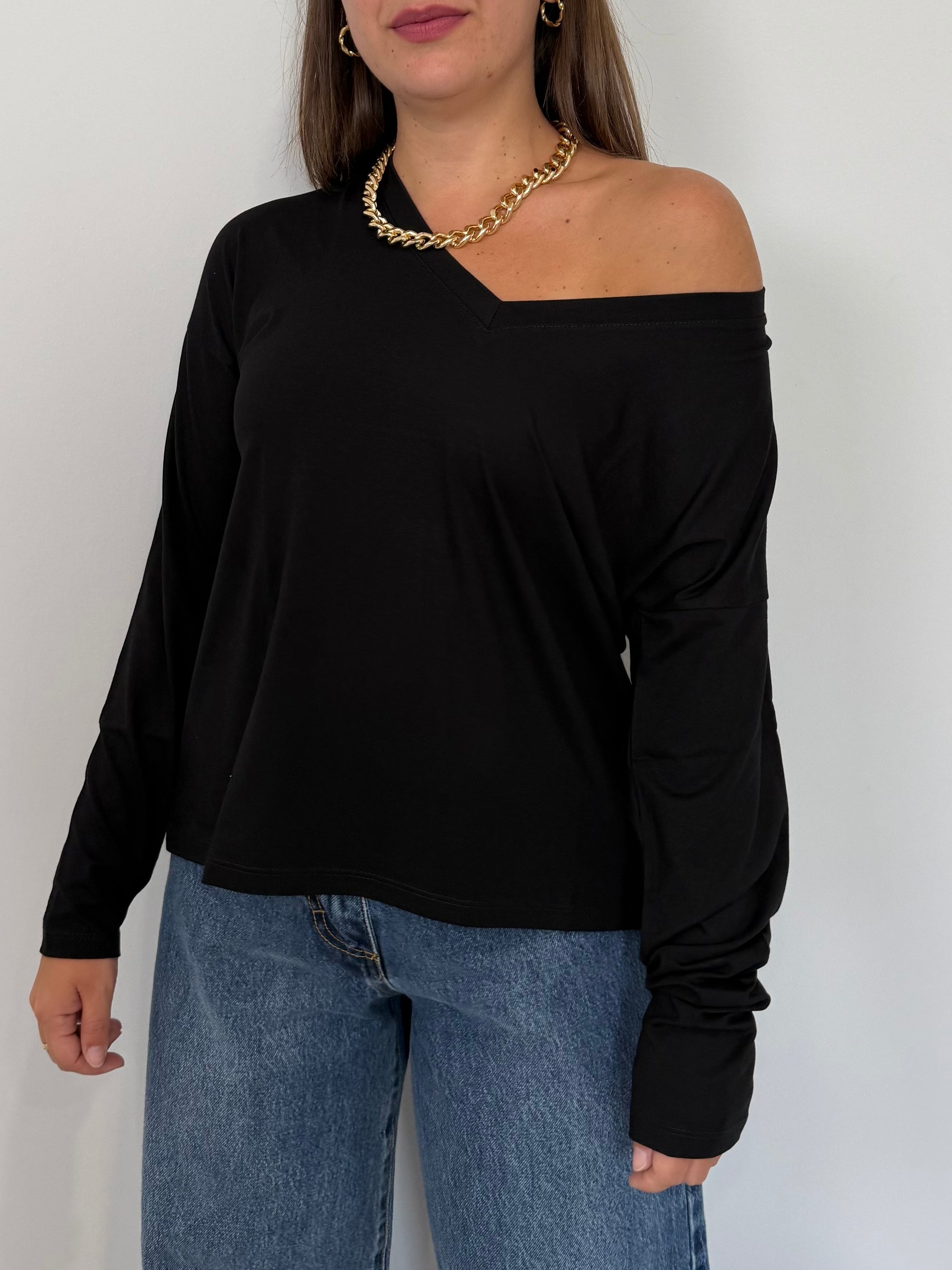 SusyMix - Maglia scatola scollo V nera