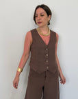 Haveone - Gilet in lino moro