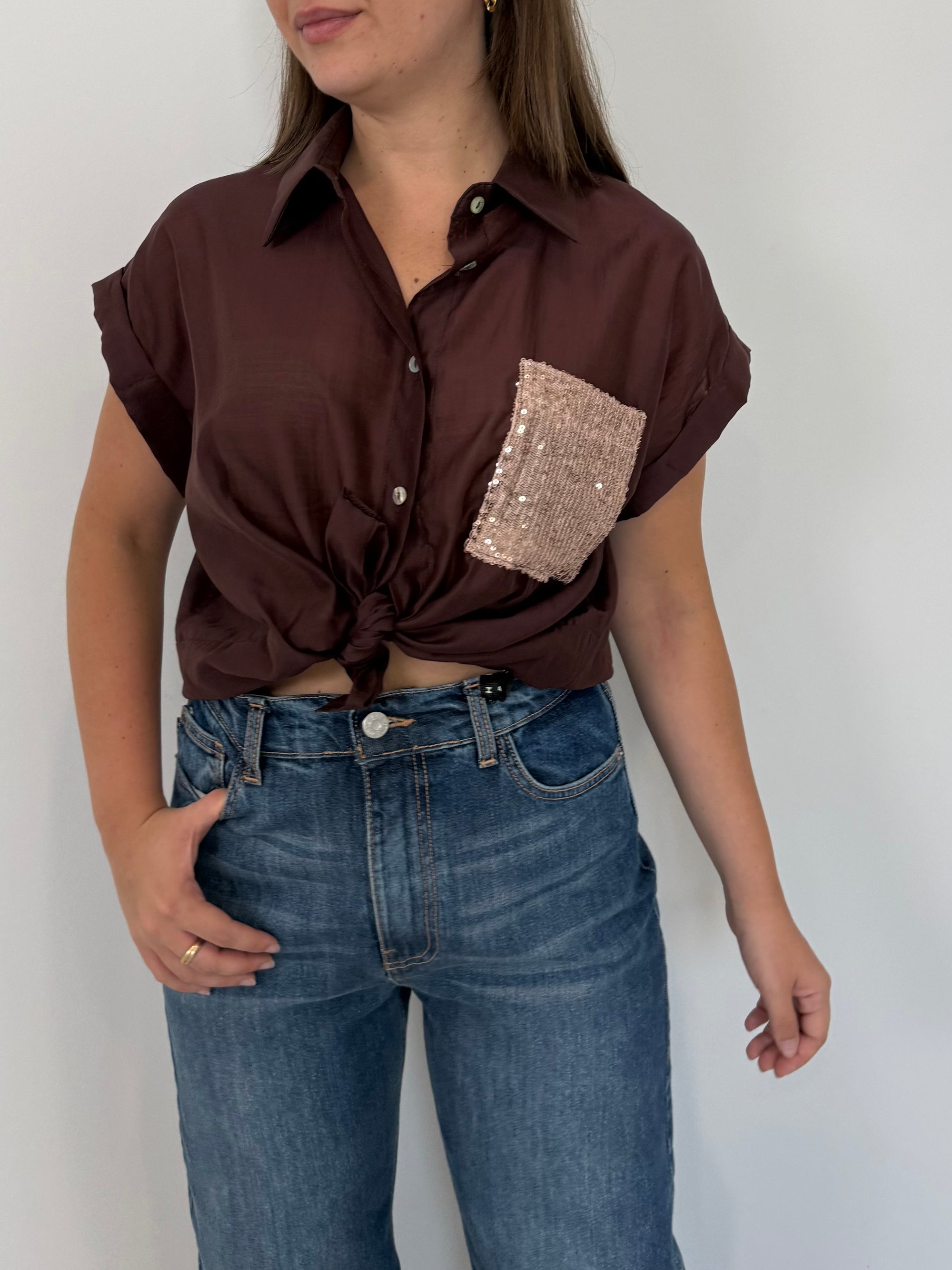 SusyMix - Camicia con tasca paillettes moro