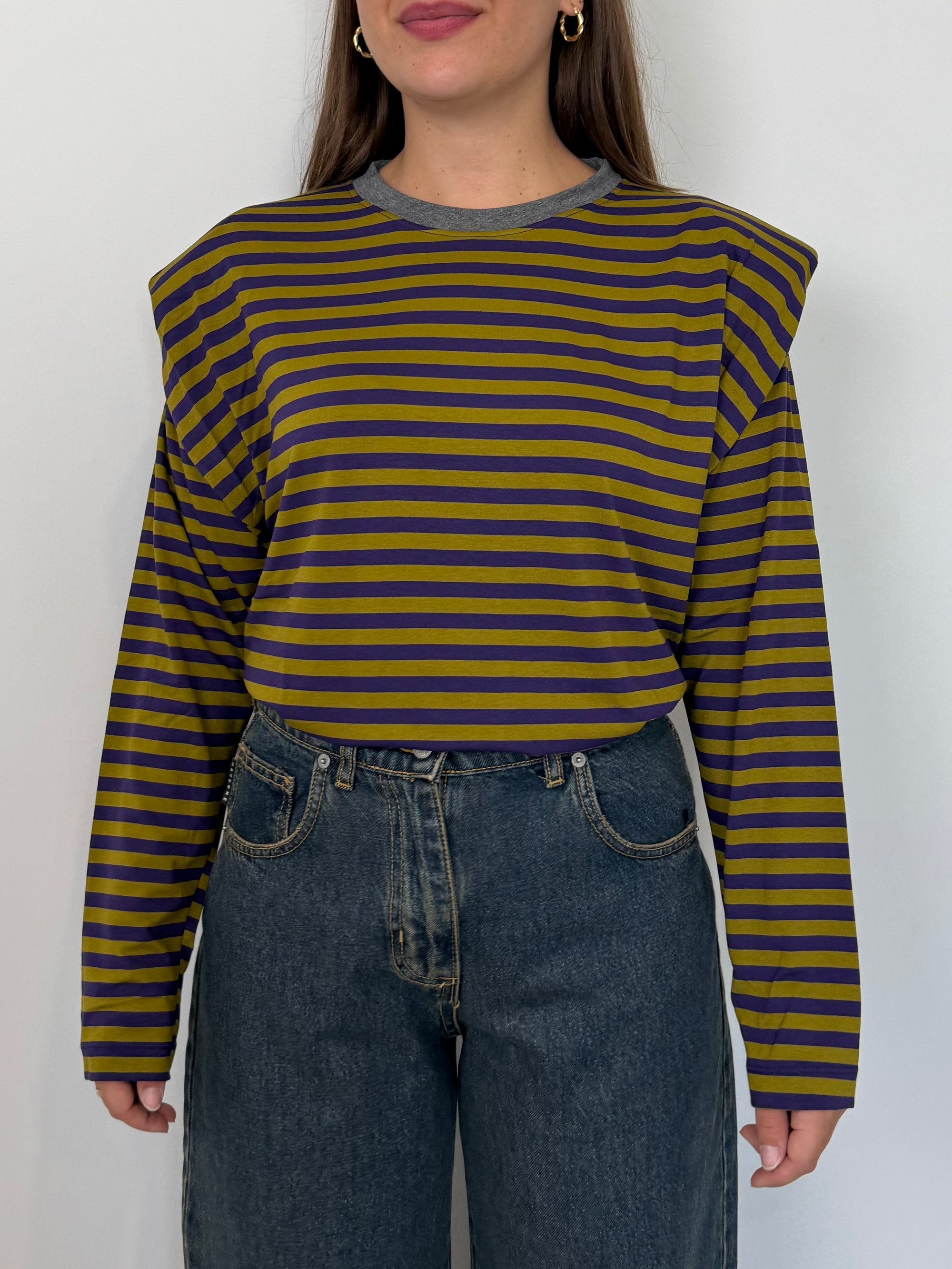 Haveone - Maglia spalline righe verde
