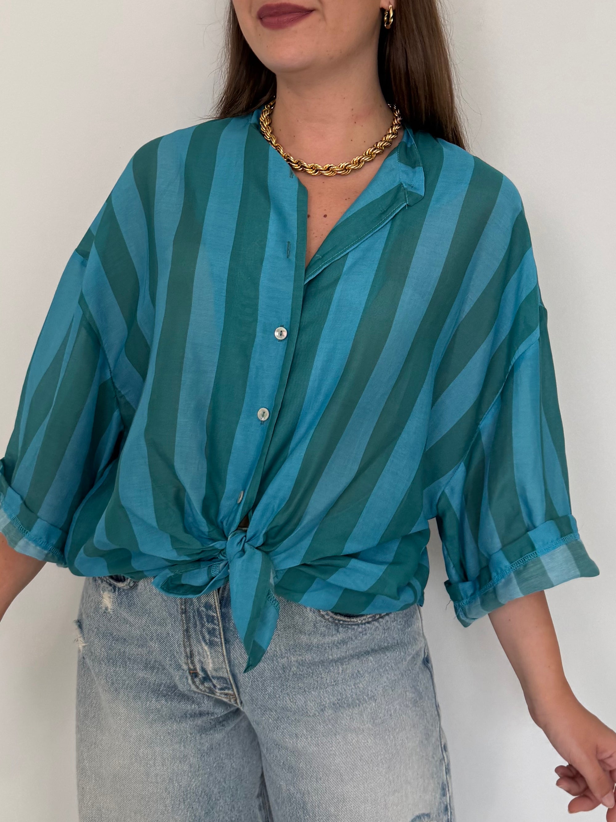 Tensione - Camicia righe acquamarina