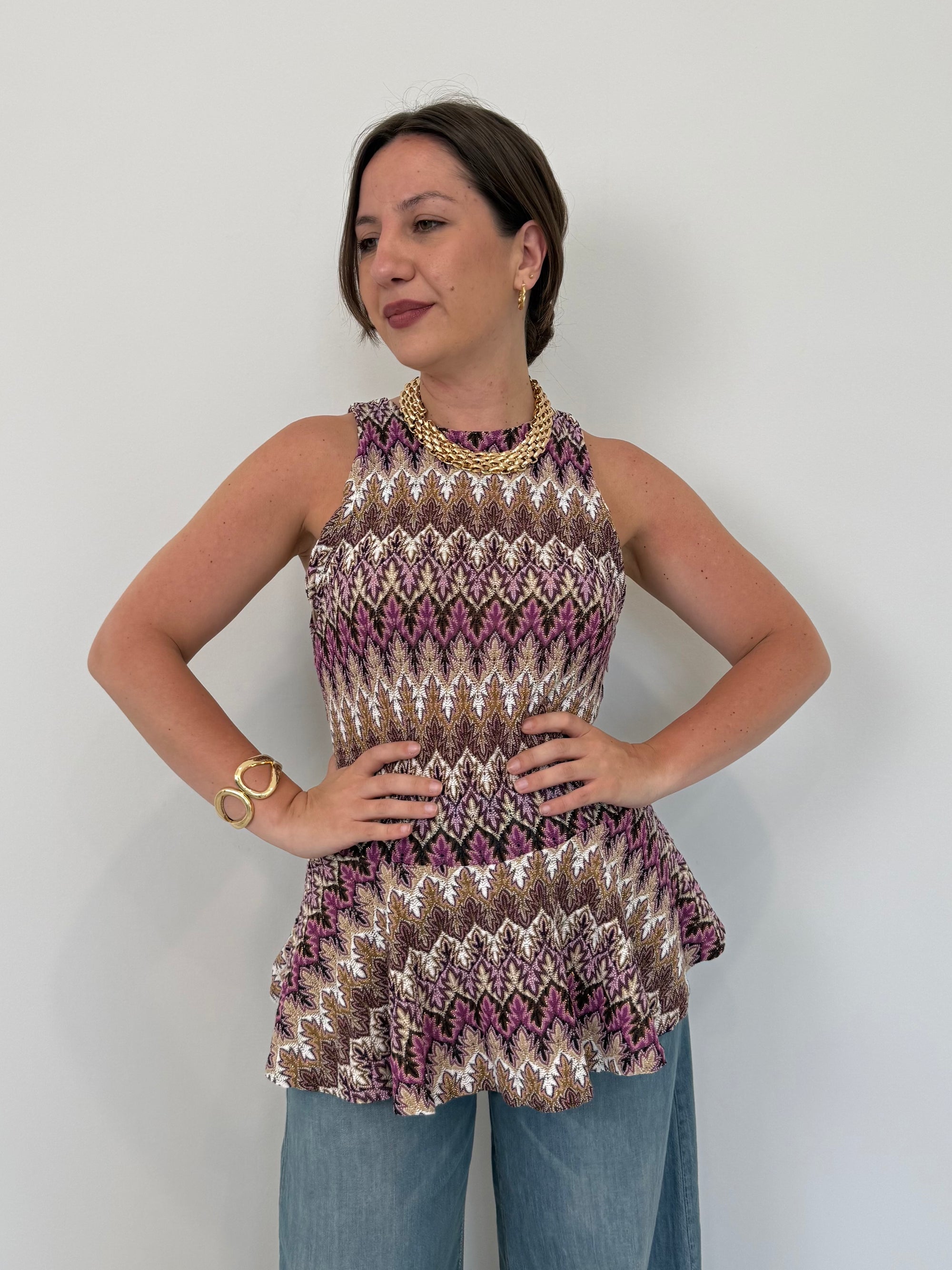 Tensione In - Top motivo zigzag magenta