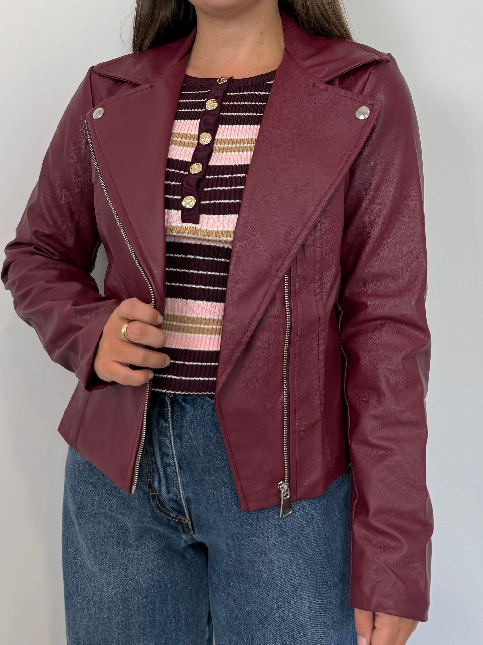 SusyMix - Giubbino slim in ecopelle bordeaux