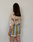 Haveone - Short rigato celeste con trinetta