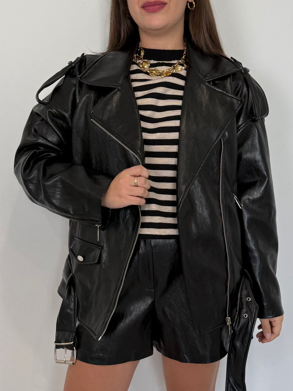 Haveone - Chiodo in ecopelle nero