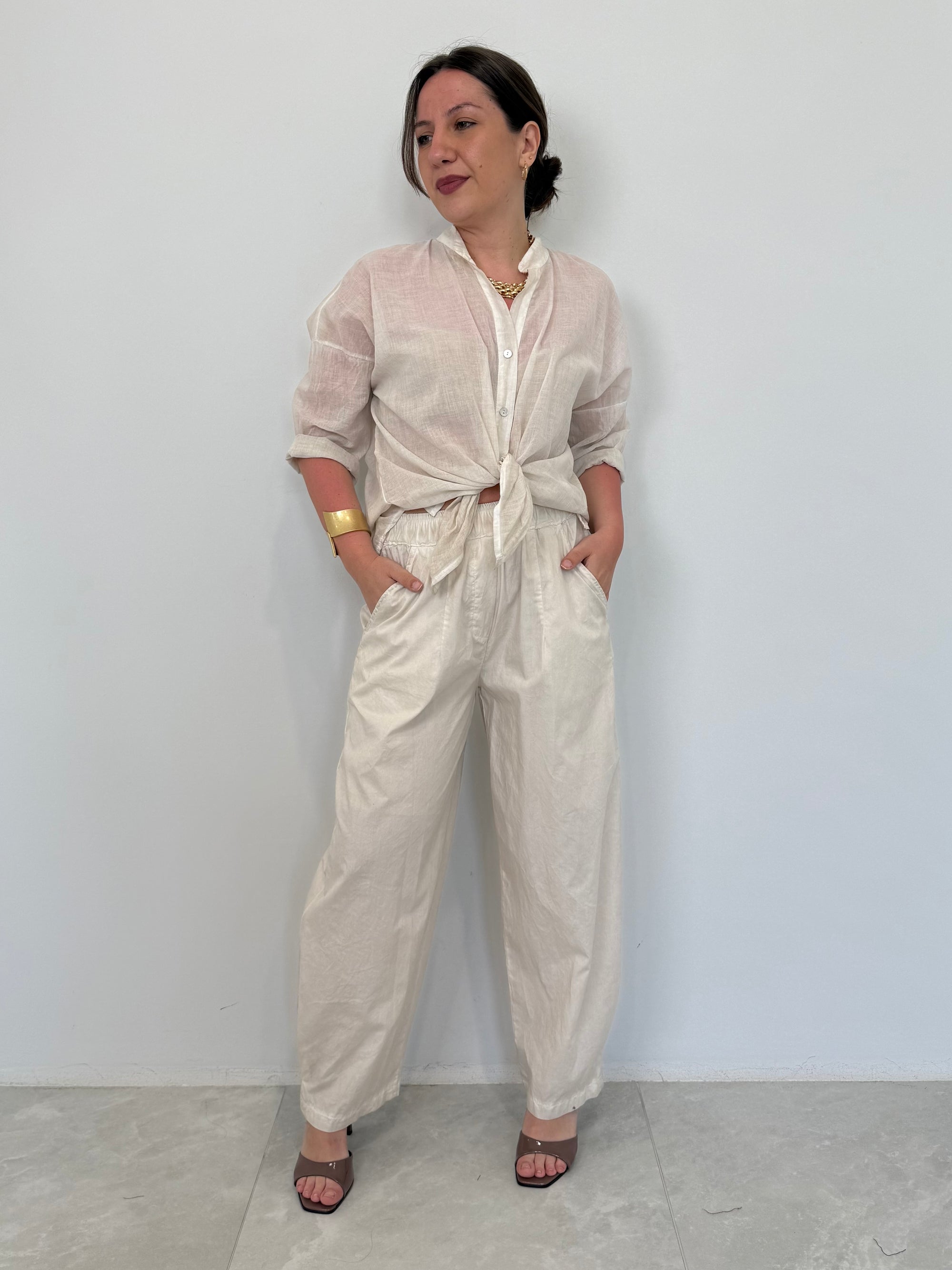 Haveone - Pantalone barrel beige