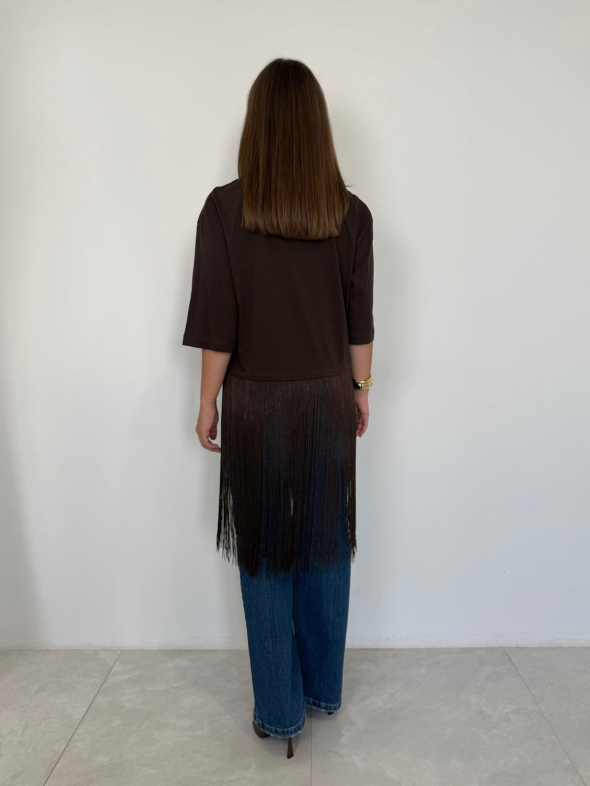 Haveone - Maglia con frange moro