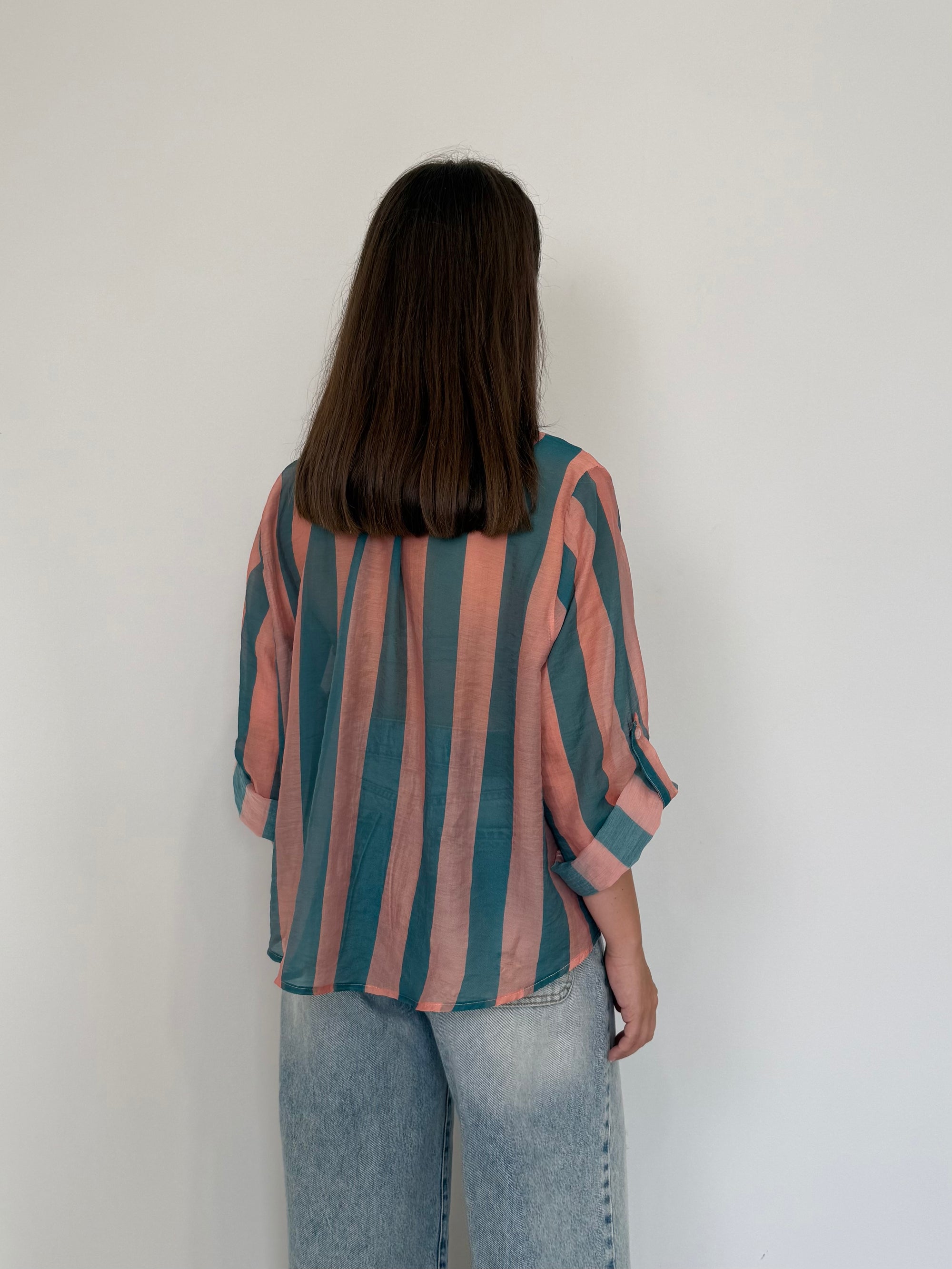 Haveone - Camicia righe larghe rosa ottanio
