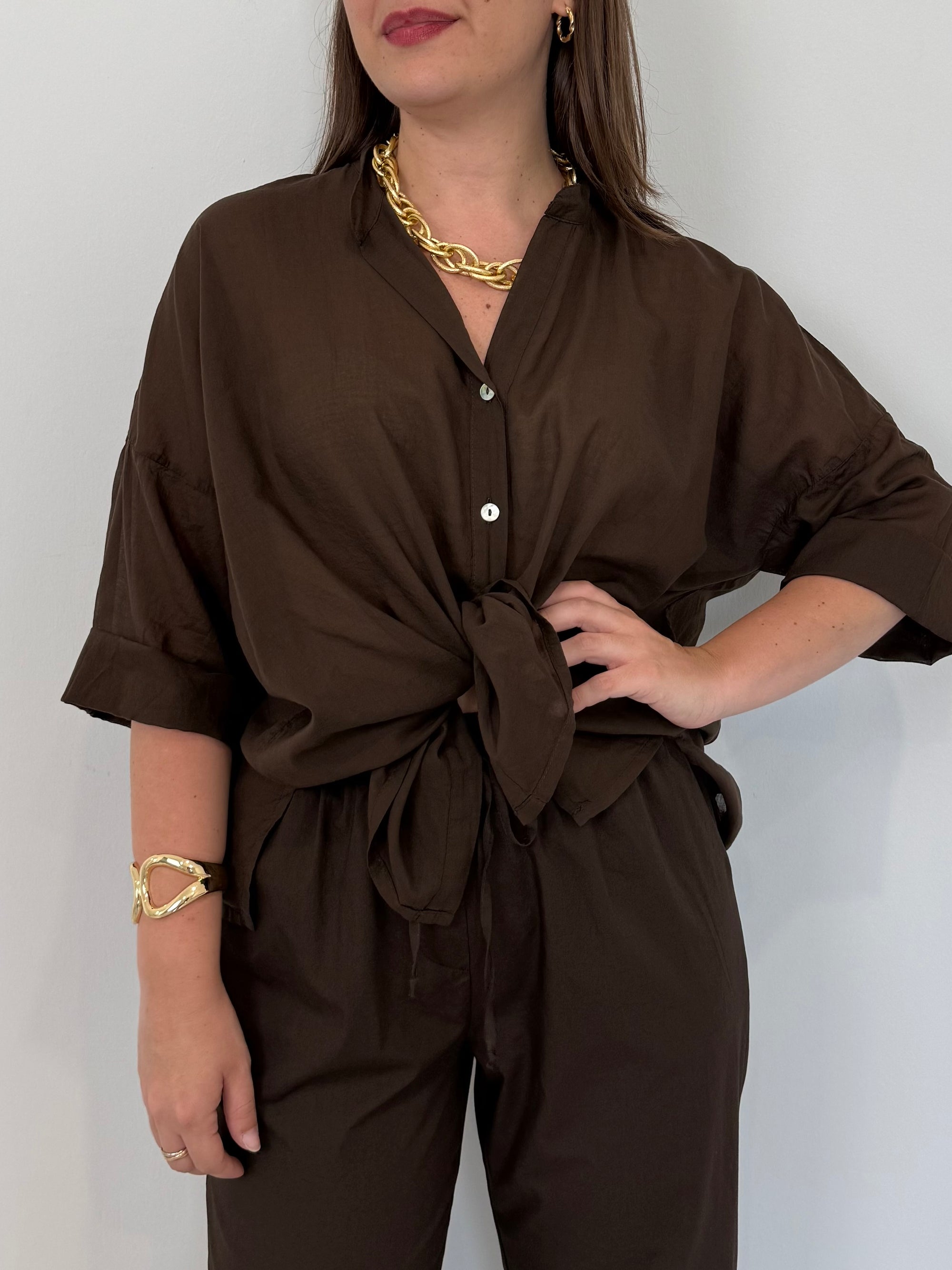 Haveone - Camicia in mussola di cotone moro