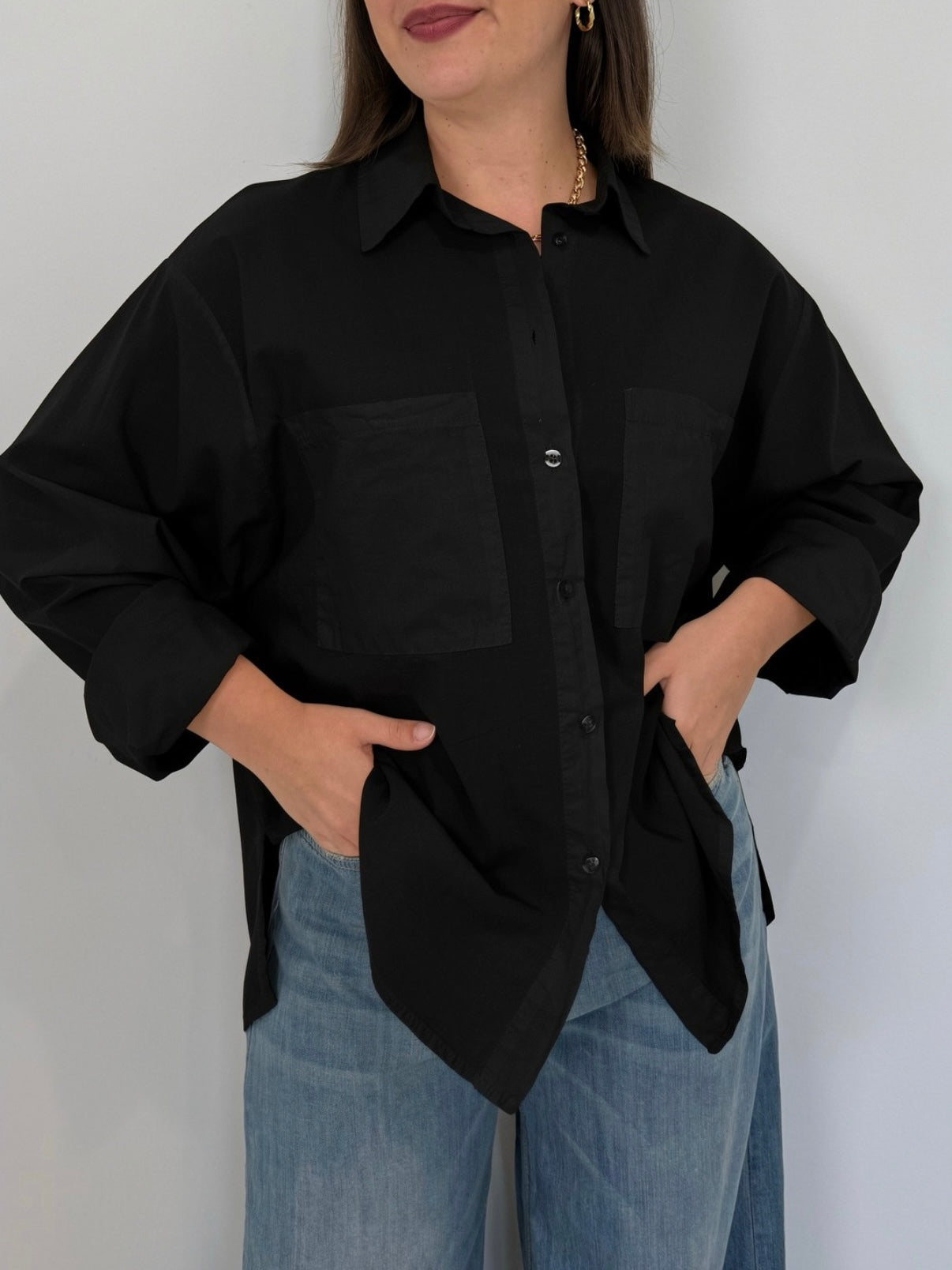 Haveone - Camicia leggera in cotone nera
