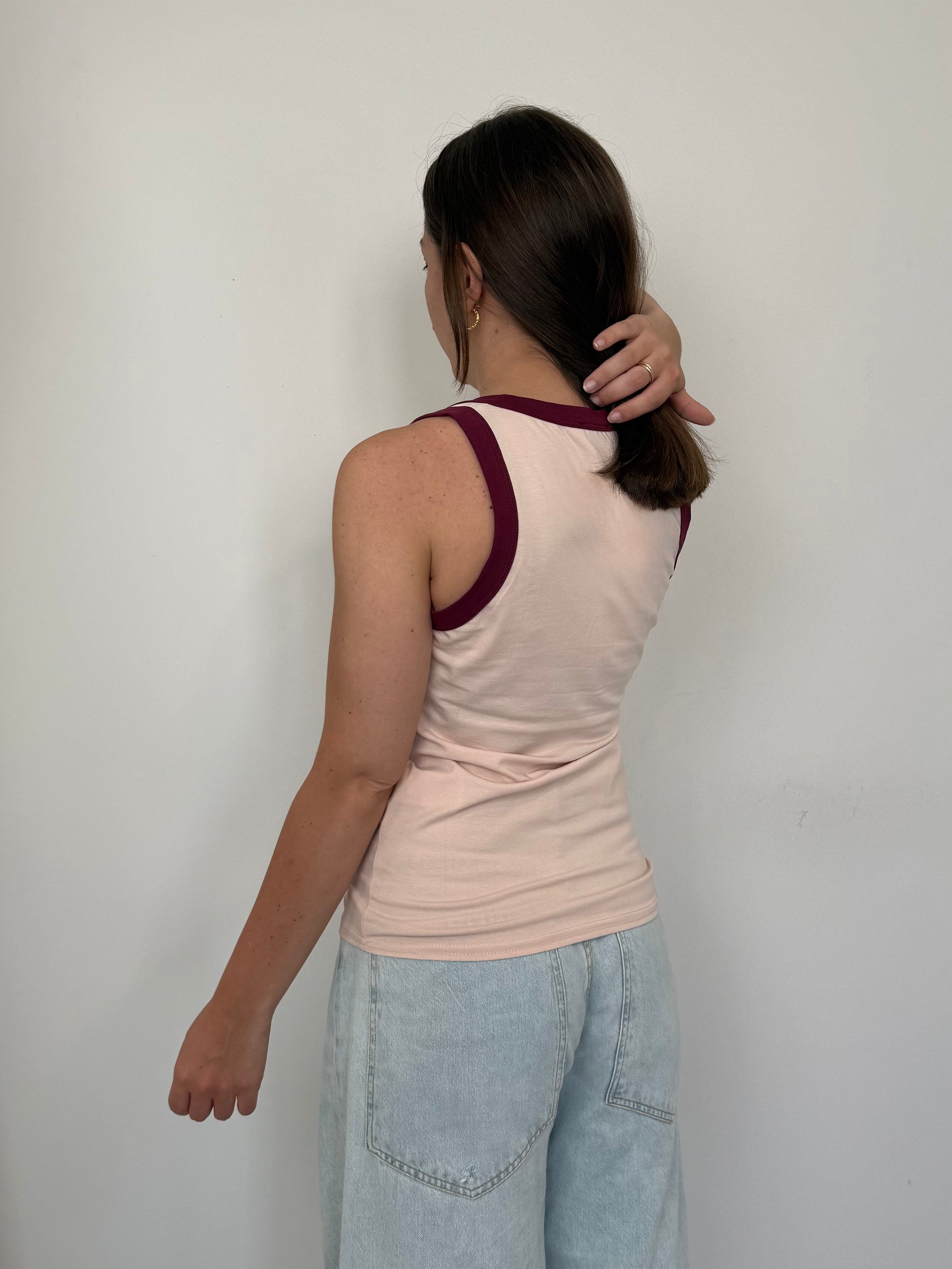 SusyMix - Canotta rosa con contrasto bordeaux